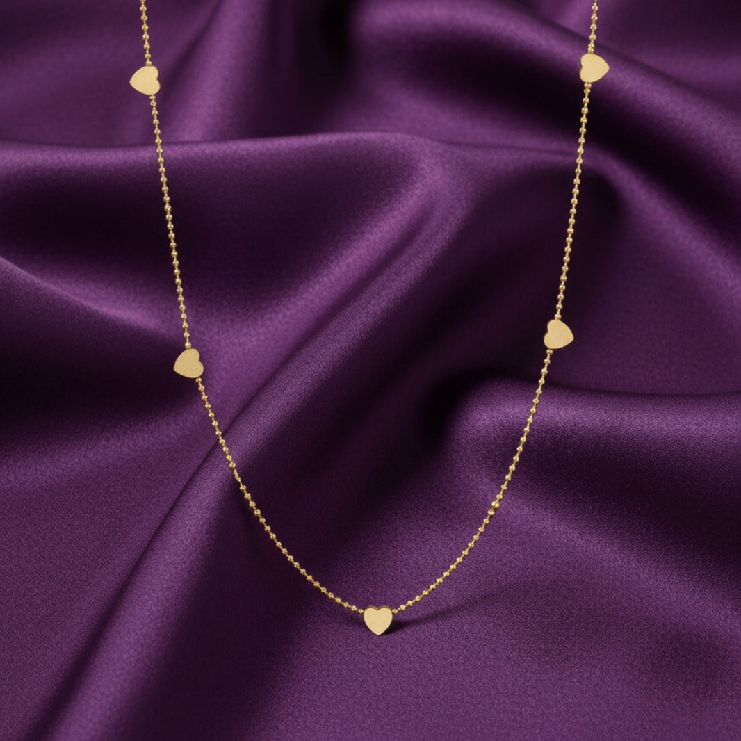18K Gold Plated Multi Heart Station Necklace