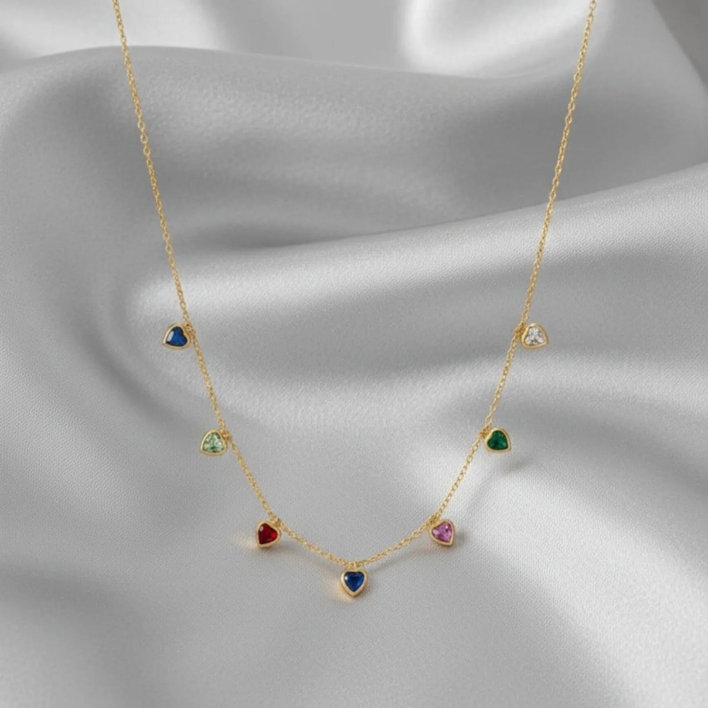 18K Gold Plated Multicolour Heart Charm Necklace - RACHIVA