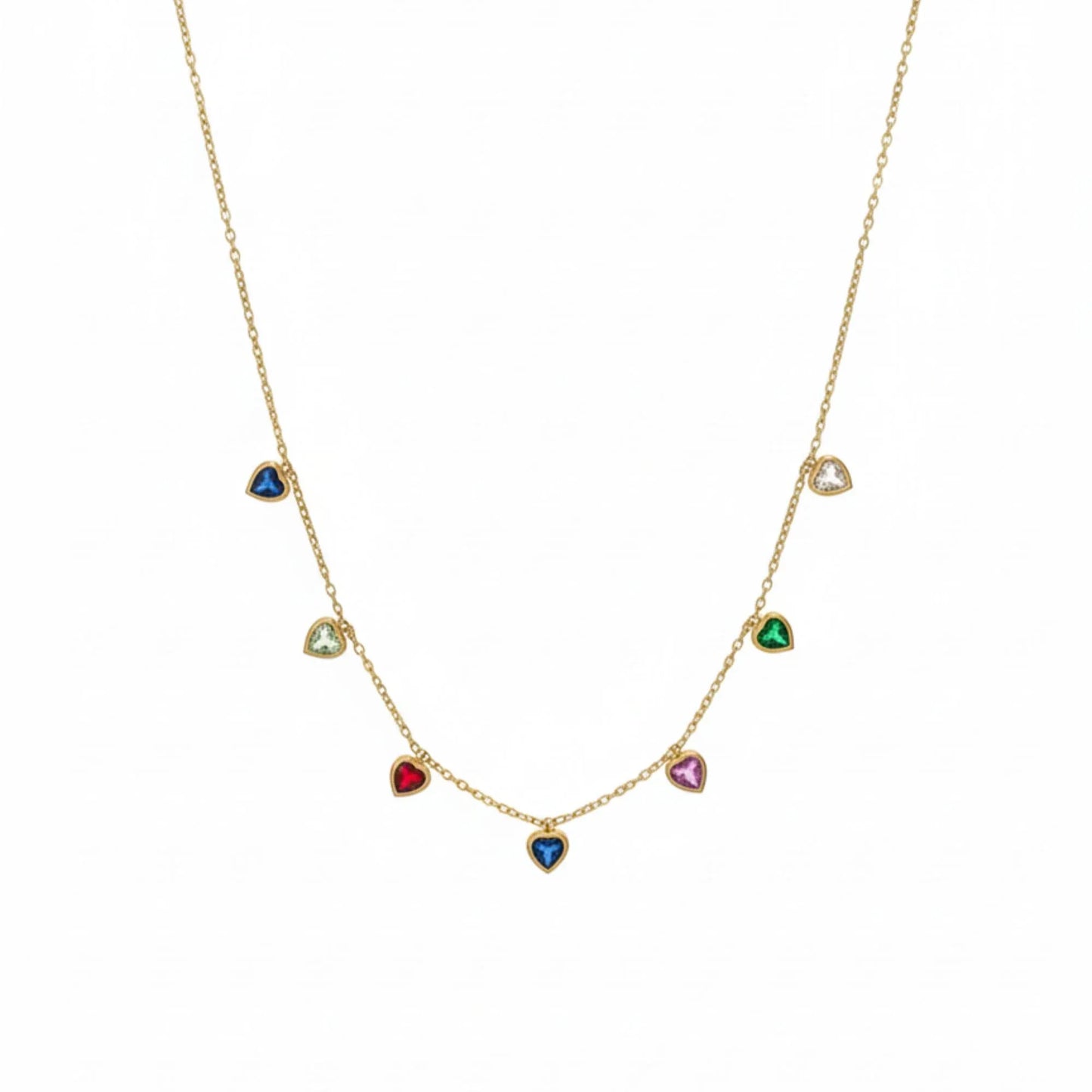 18K Gold Plated Multicolour Heart Charm Necklace - RACHIVA