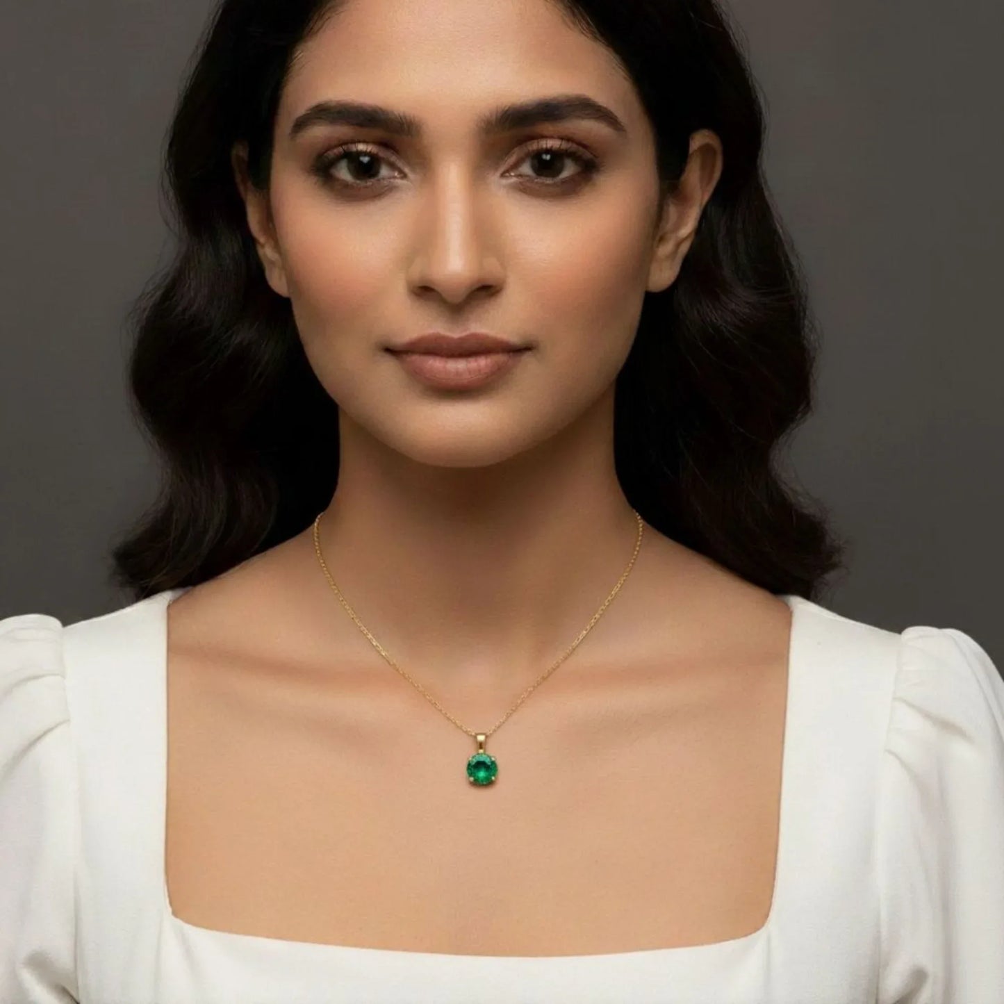18K Gold Plated Emerald Green Solitaire Necklace - RACHIVA