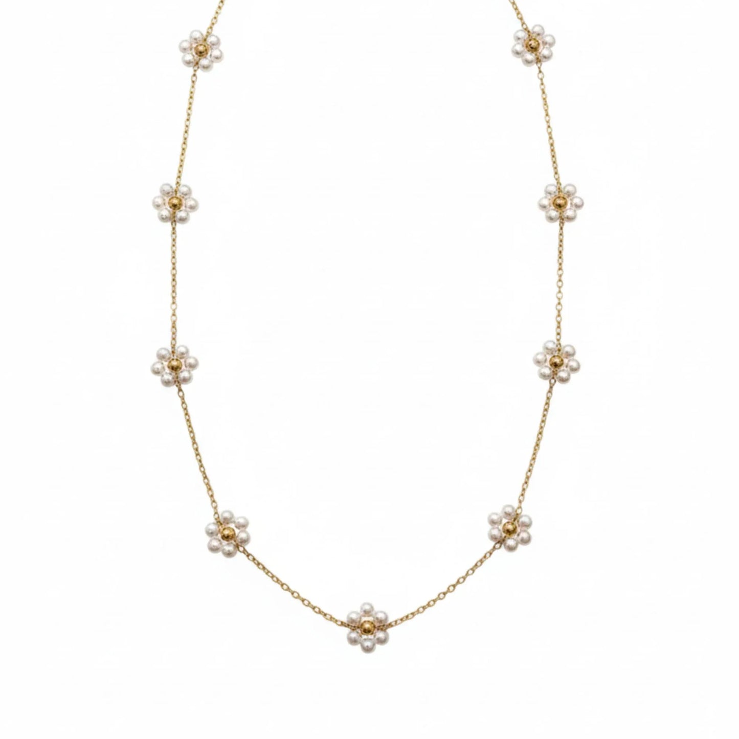 18K Gold Plated Pearl Floral Necklace - RACHIVA