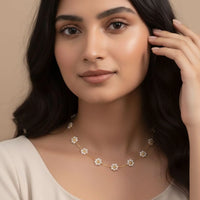 18K Gold Plated Pearl Floral Necklace - RACHIVA