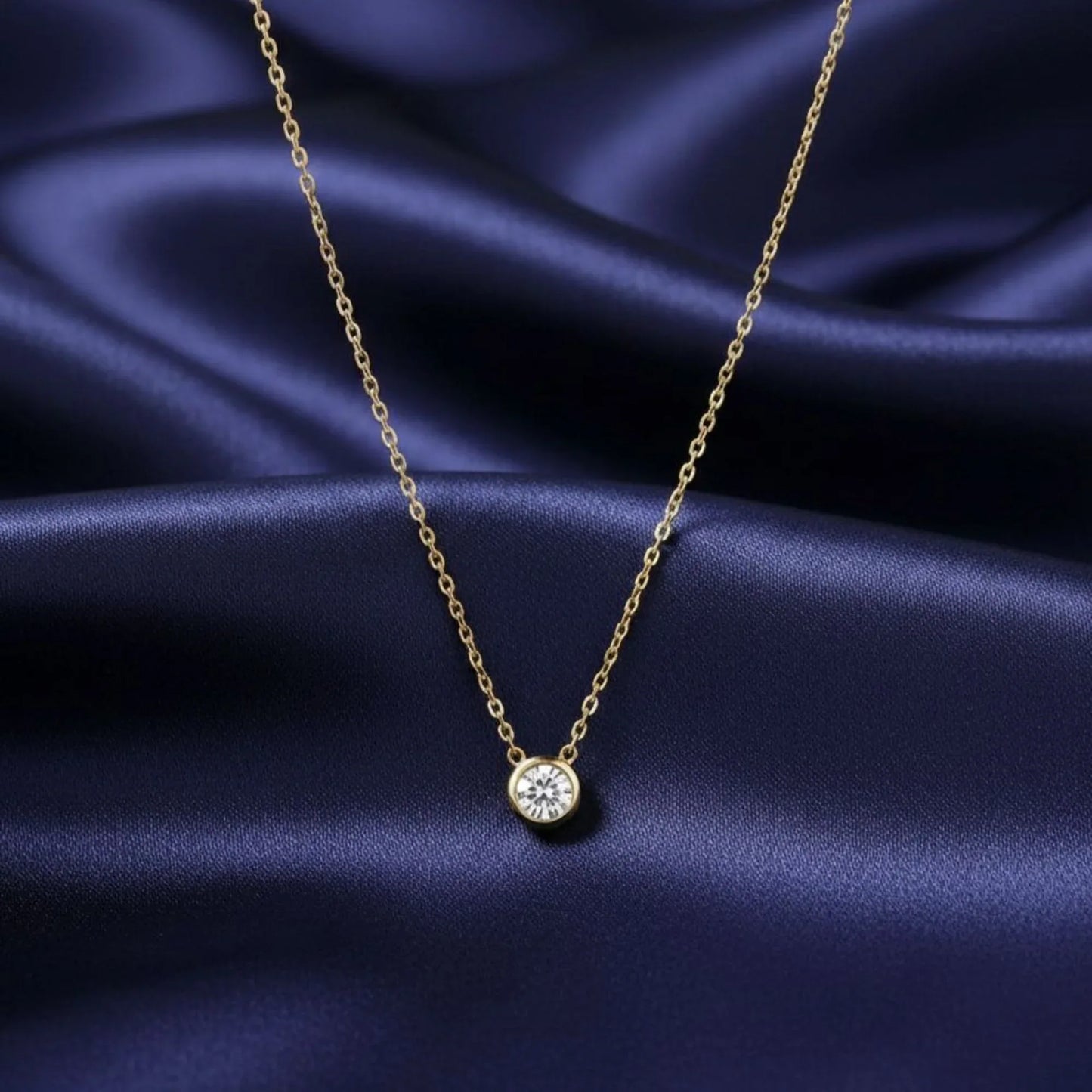 18K Gold Plated Bezel Set Solitaire Necklace - RACHIVA