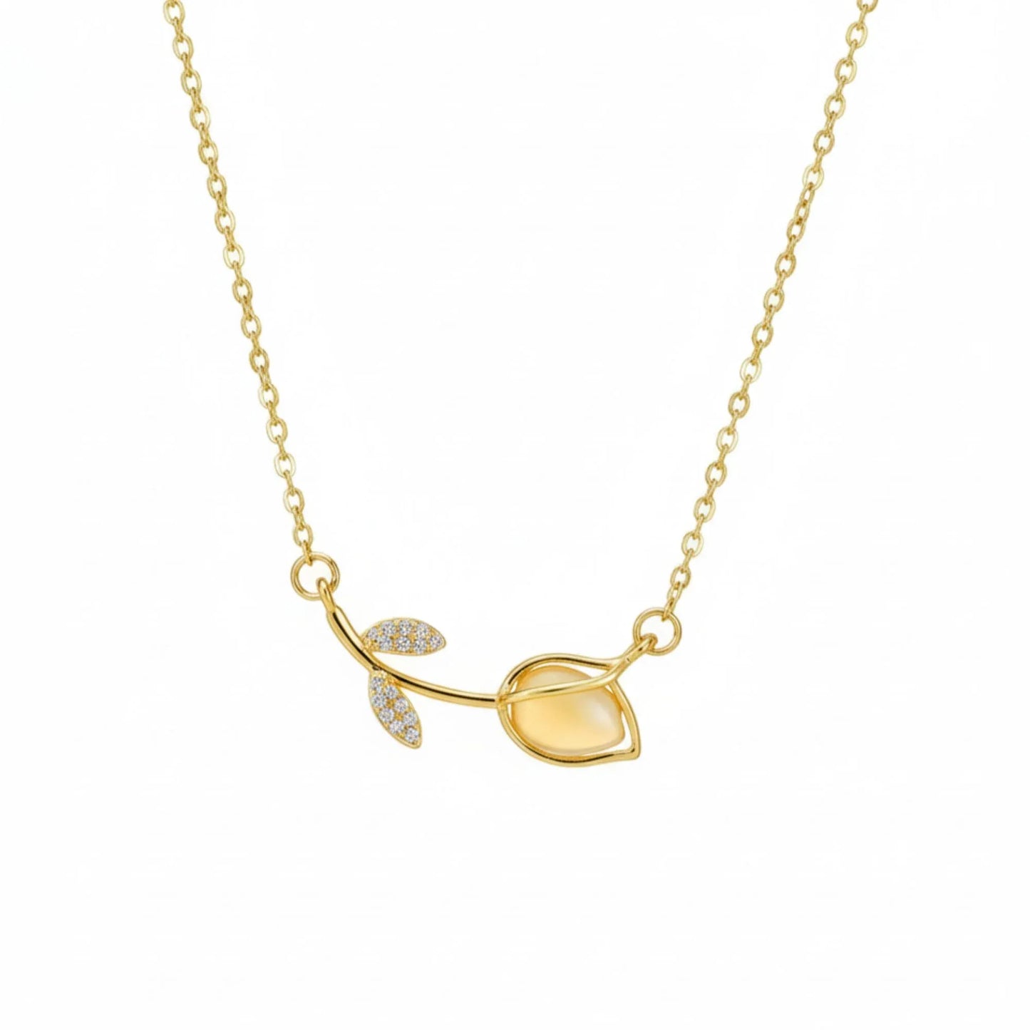 18K Gold Plated Floral Stem Pendant Necklace - RACHIVA