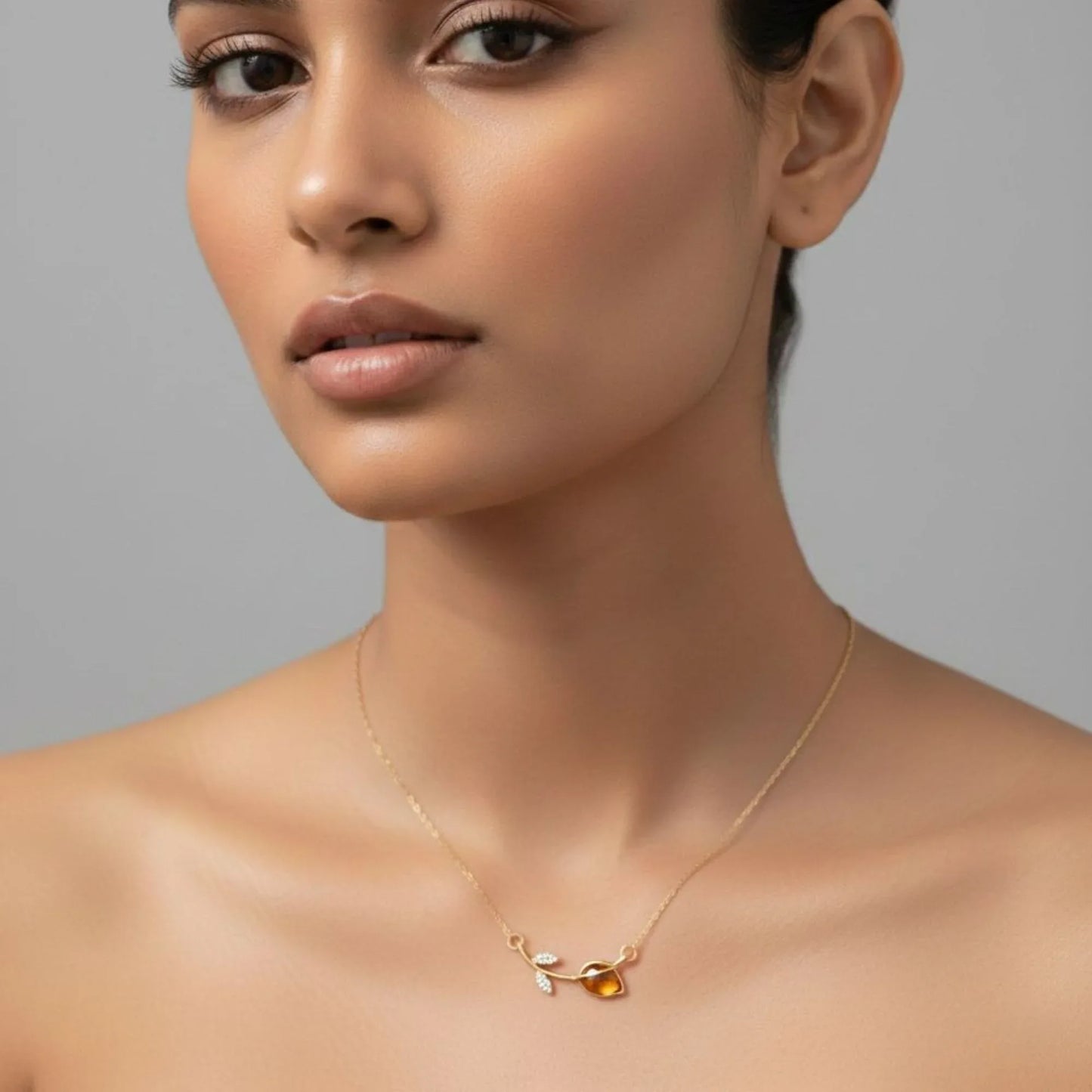 18K Gold Plated Floral Stem Pendant Necklace - RACHIVA
