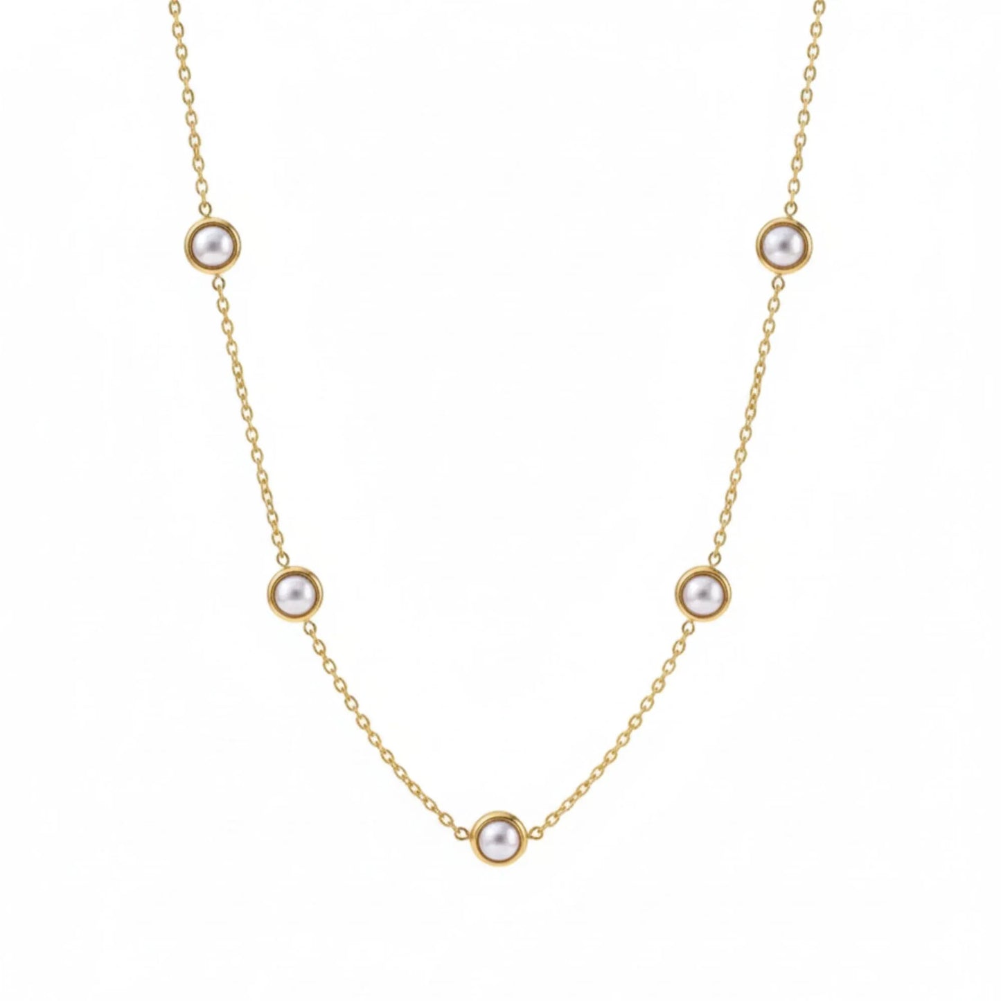 18K Gold Plated Pearl Station Necklace - RACHIVA