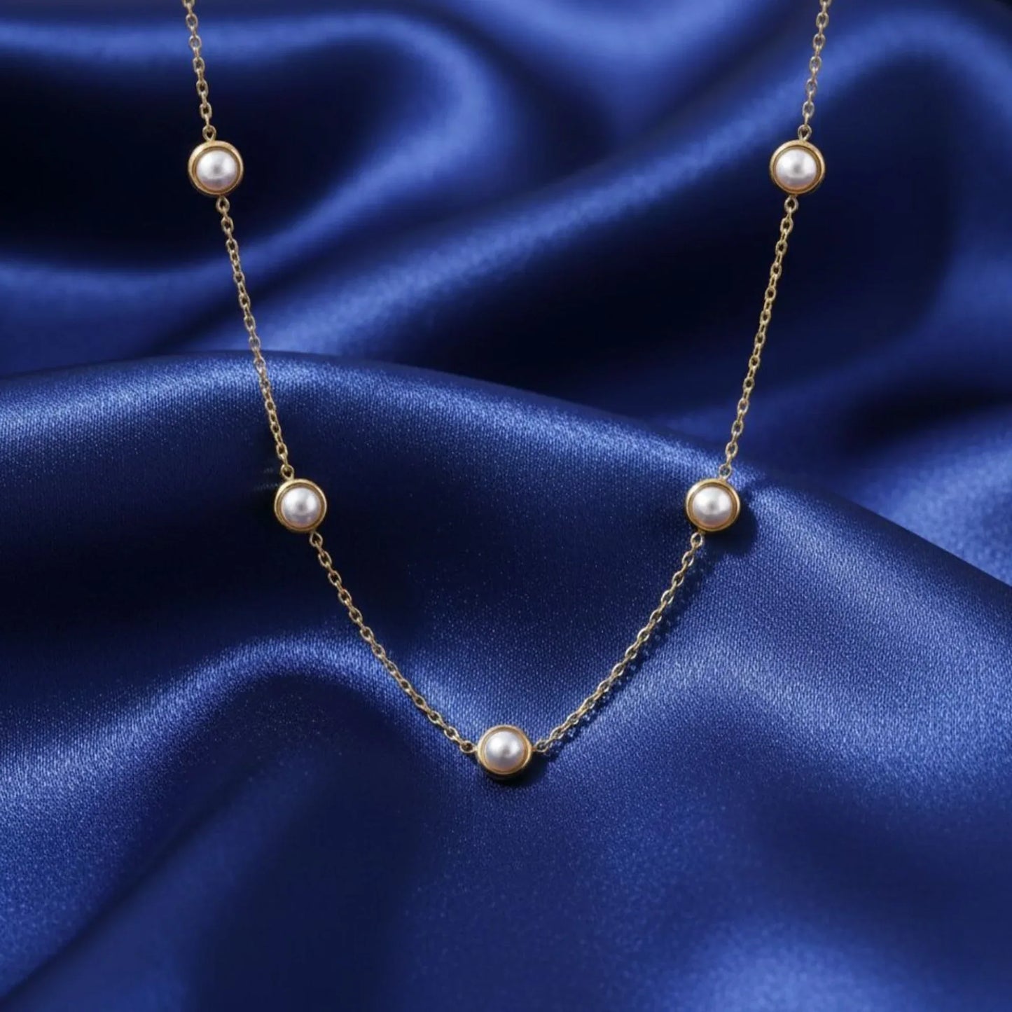18K Gold Plated Pearl Station Necklace - RACHIVA