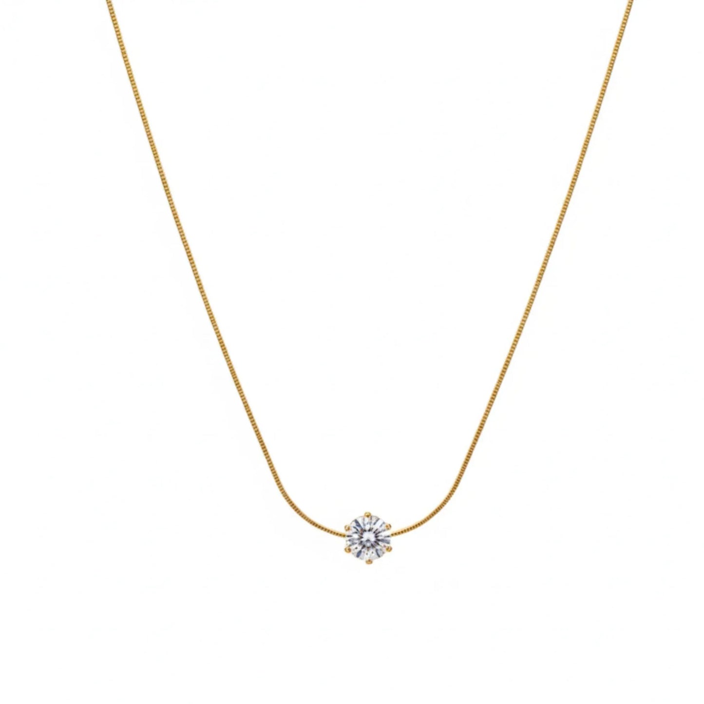18K Gold Plated Snake Chain Solitaire Necklace - RACHIVA