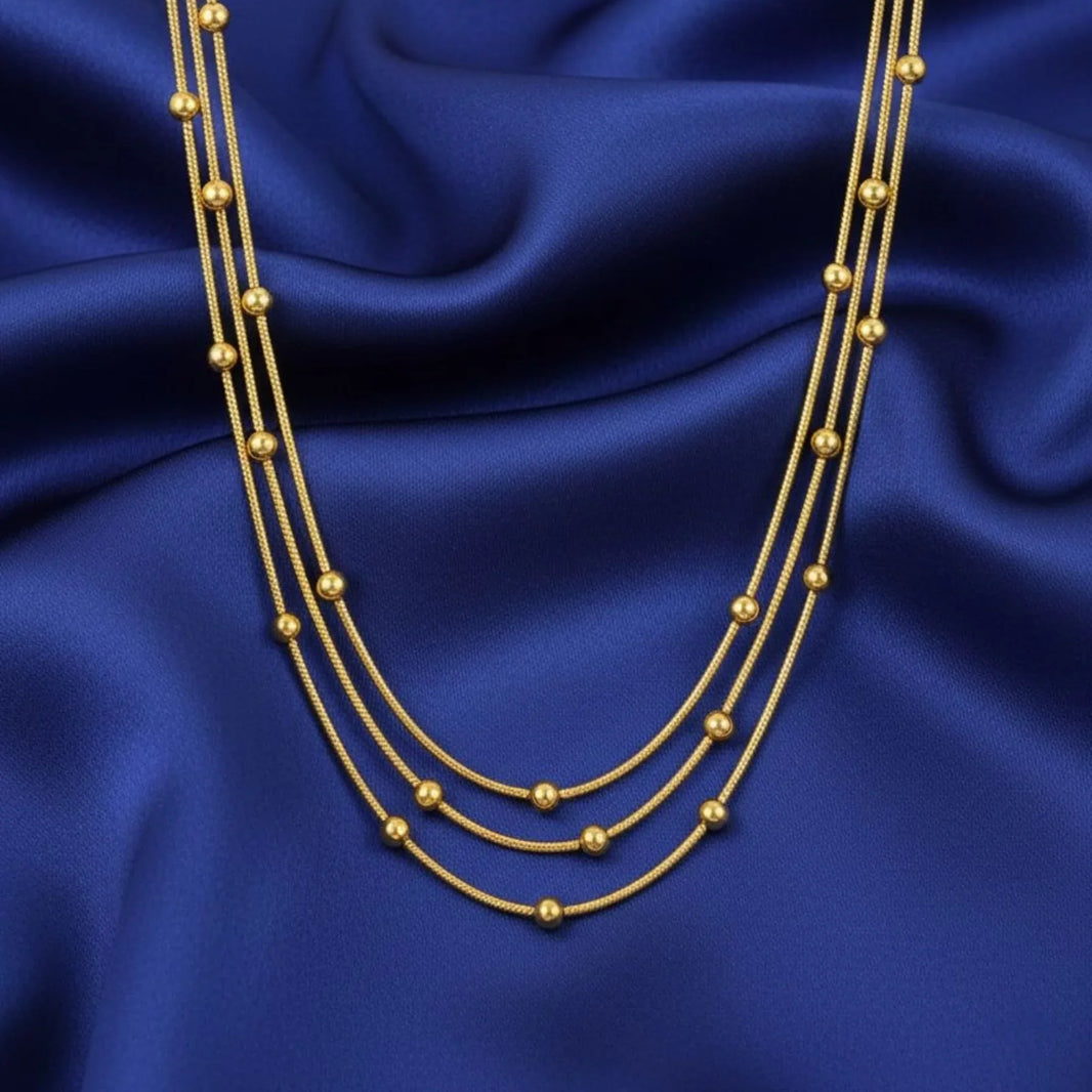 18K Gold Plated Triple Layer Bead Necklace