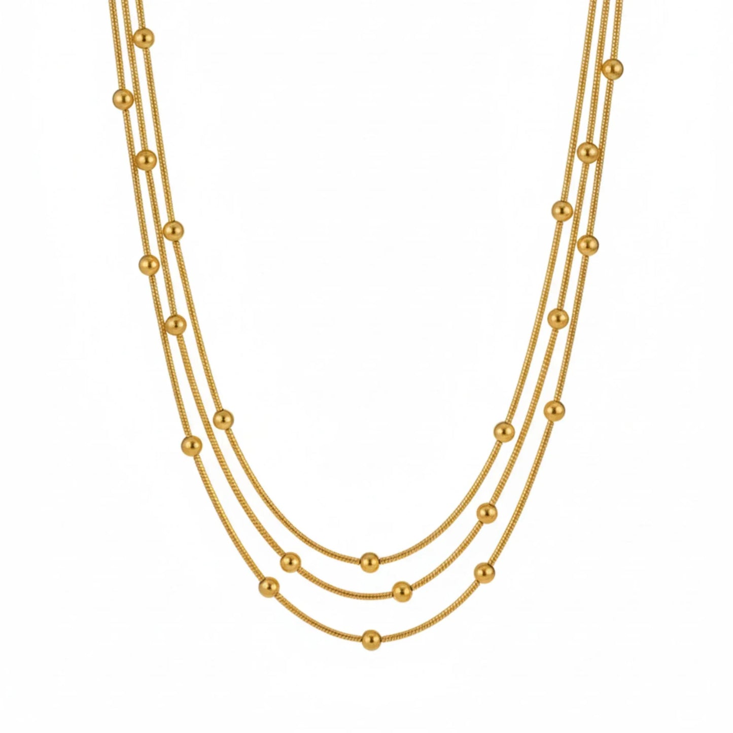 18K Gold Plated Triple Layer Bead Necklace - RACHIVA