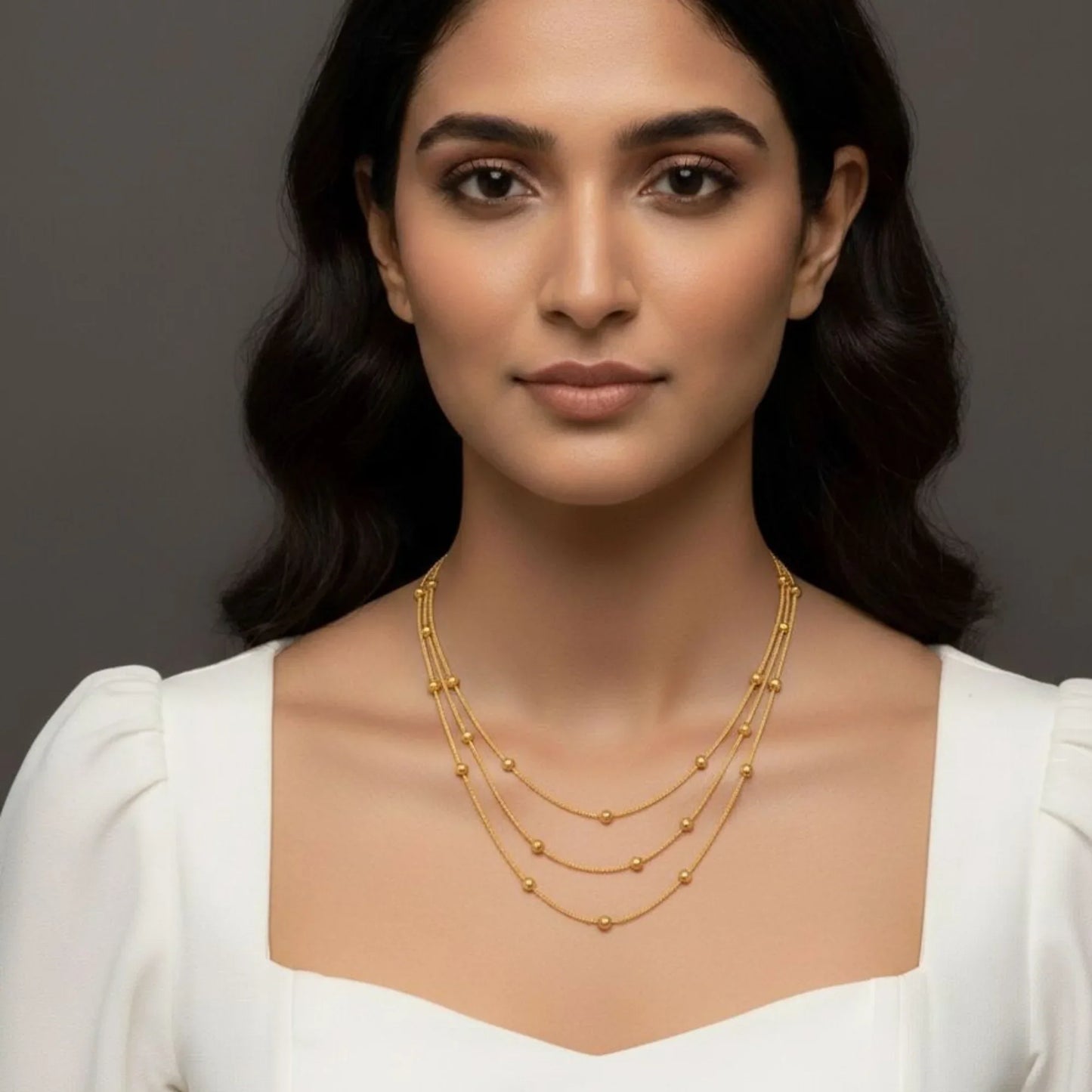 18K Gold Plated Triple Layer Bead Necklace - RACHIVA