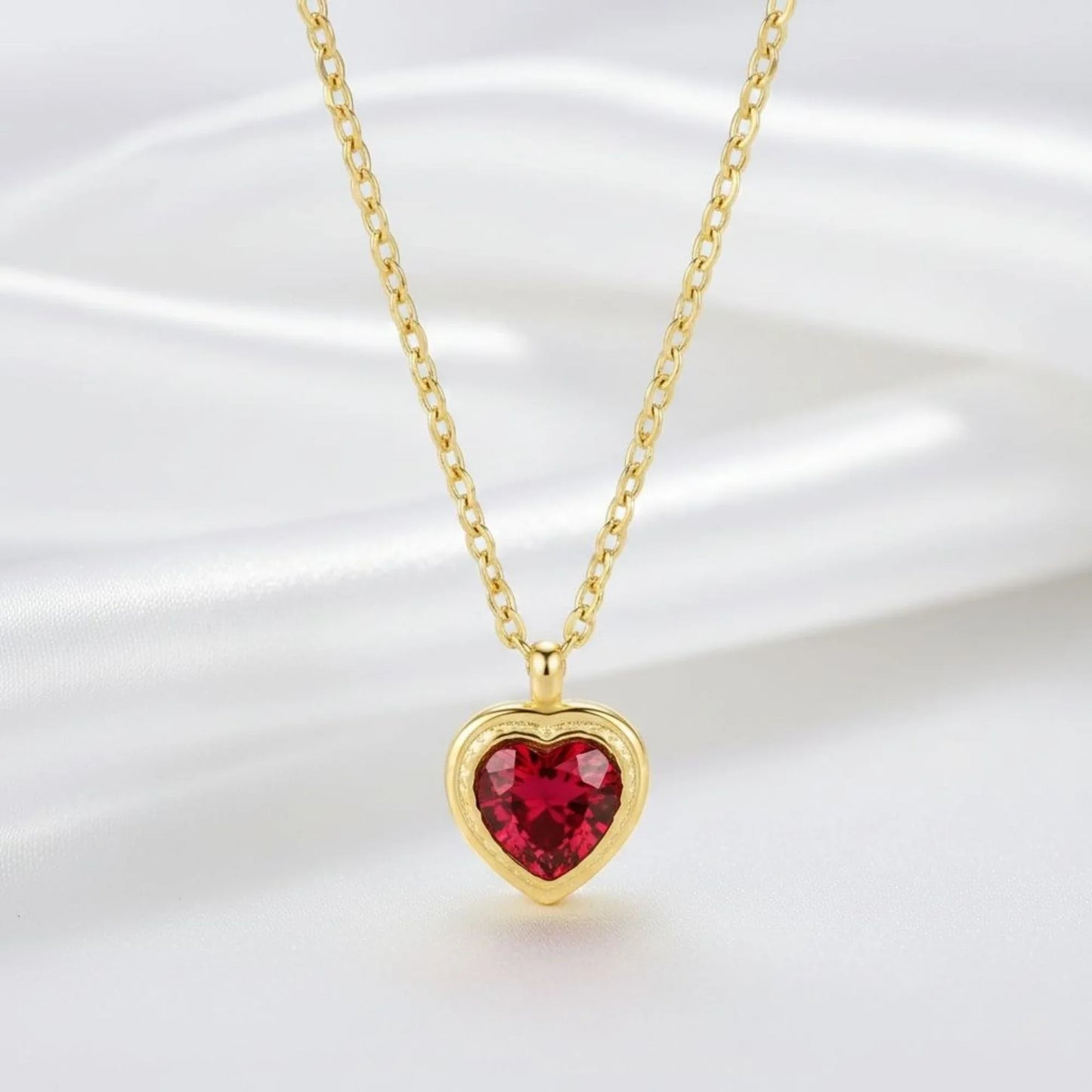 18K Gold Plated Red Heart Zircon Necklace - RACHIVA