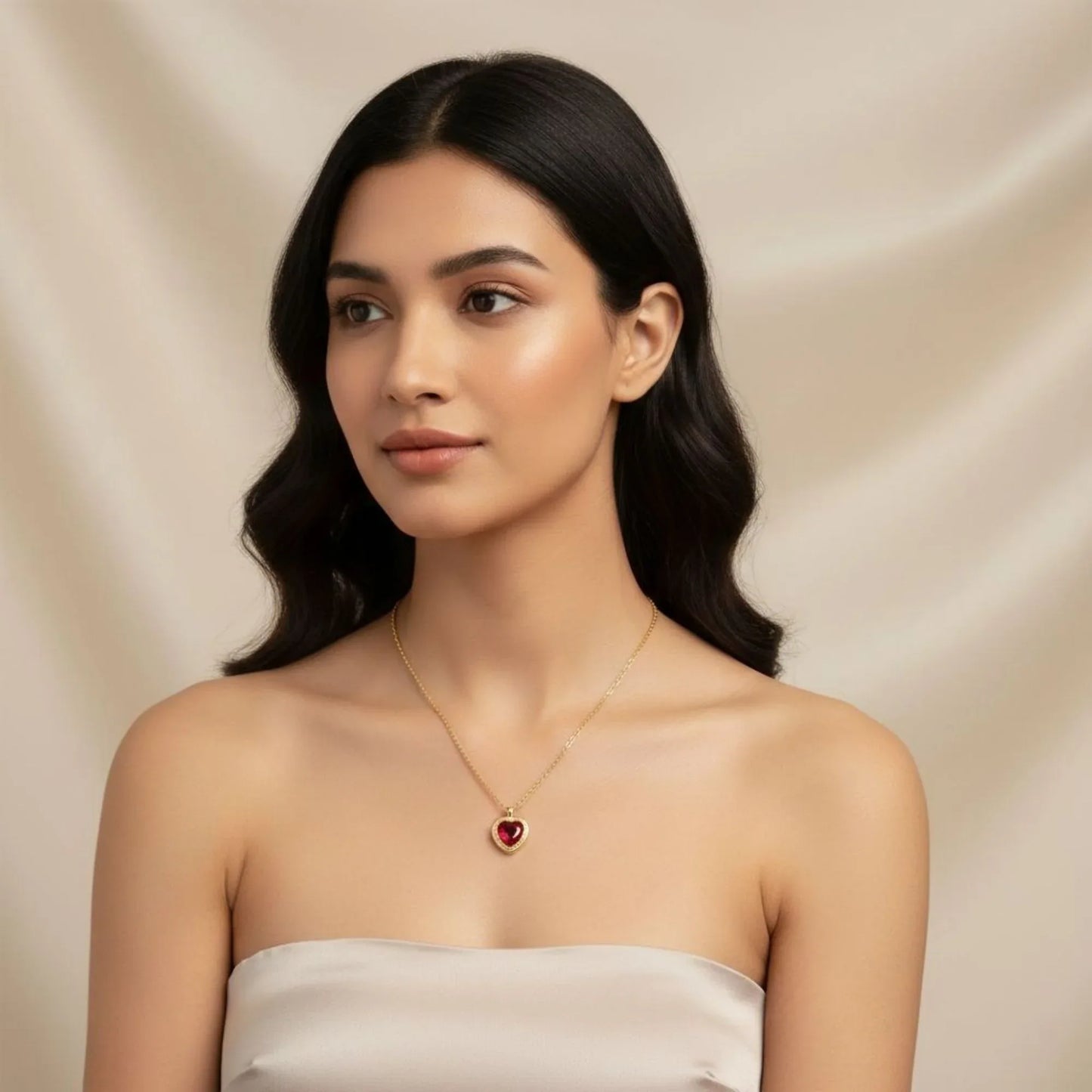 18K Gold Plated Red Heart Zircon Necklace - RACHIVA