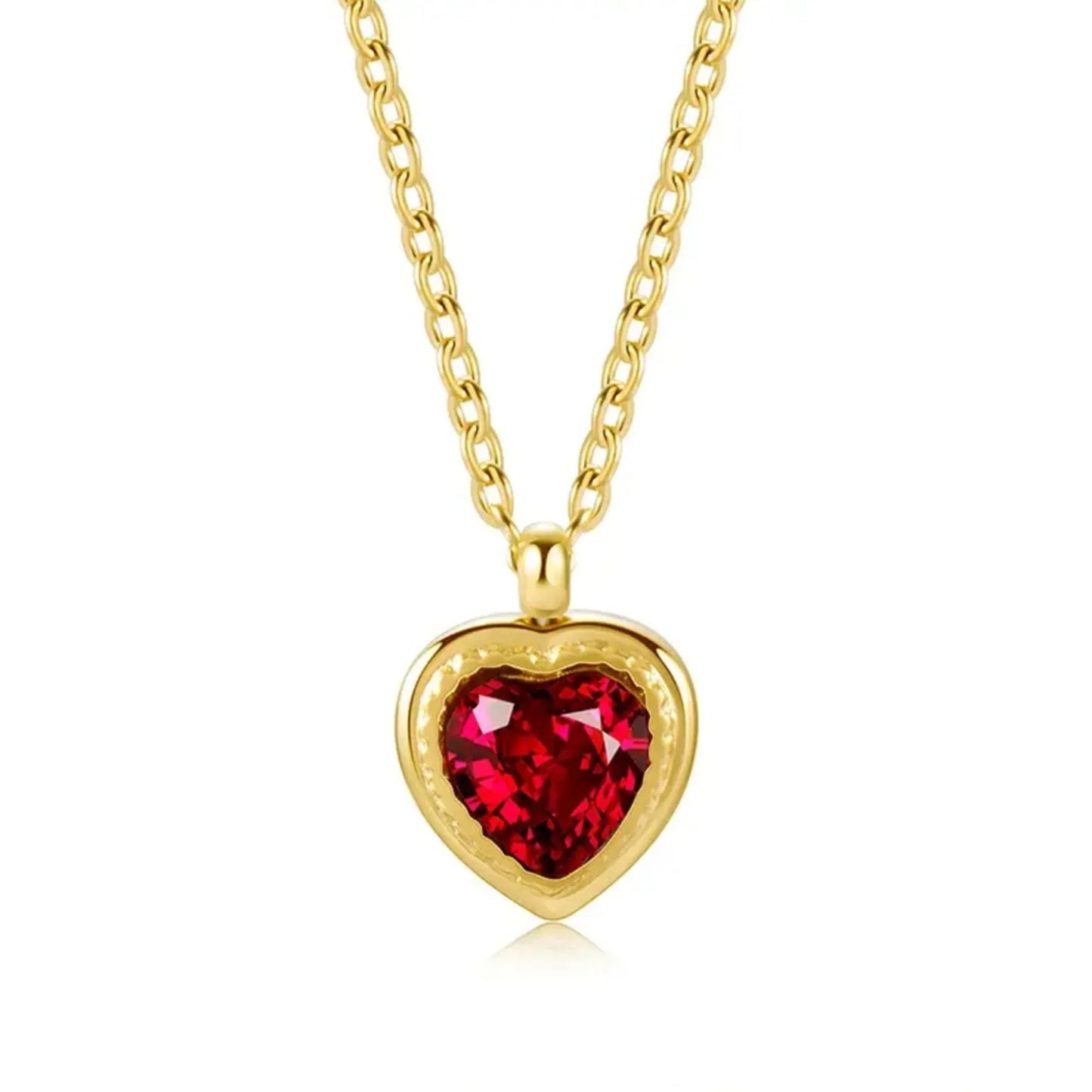18K Gold Plated Red Heart Zircon Necklace - RACHIVA