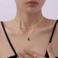 18K Gold Plated Green Rectangular Zircon Necklace - RACHIVA