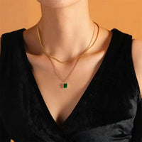 18K Gold Plated Green Rectangular Zircon Necklace - RACHIVA