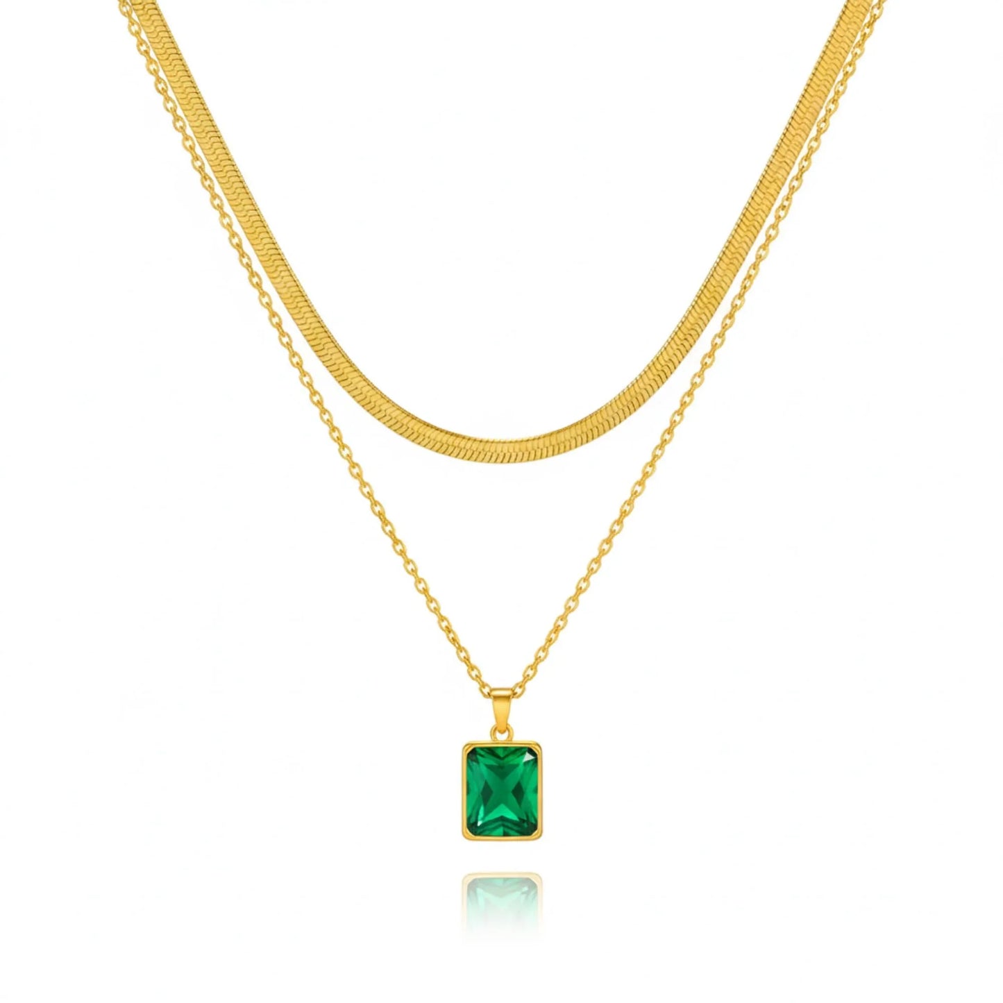 18K Gold Plated Green Rectangular Zircon Necklace - RACHIVA