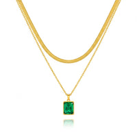 18K Gold Plated Green Rectangular Zircon Necklace - RACHIVA