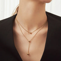 18K Gold Plated Rose Gold Layered Bead Necklace - RACHIVA