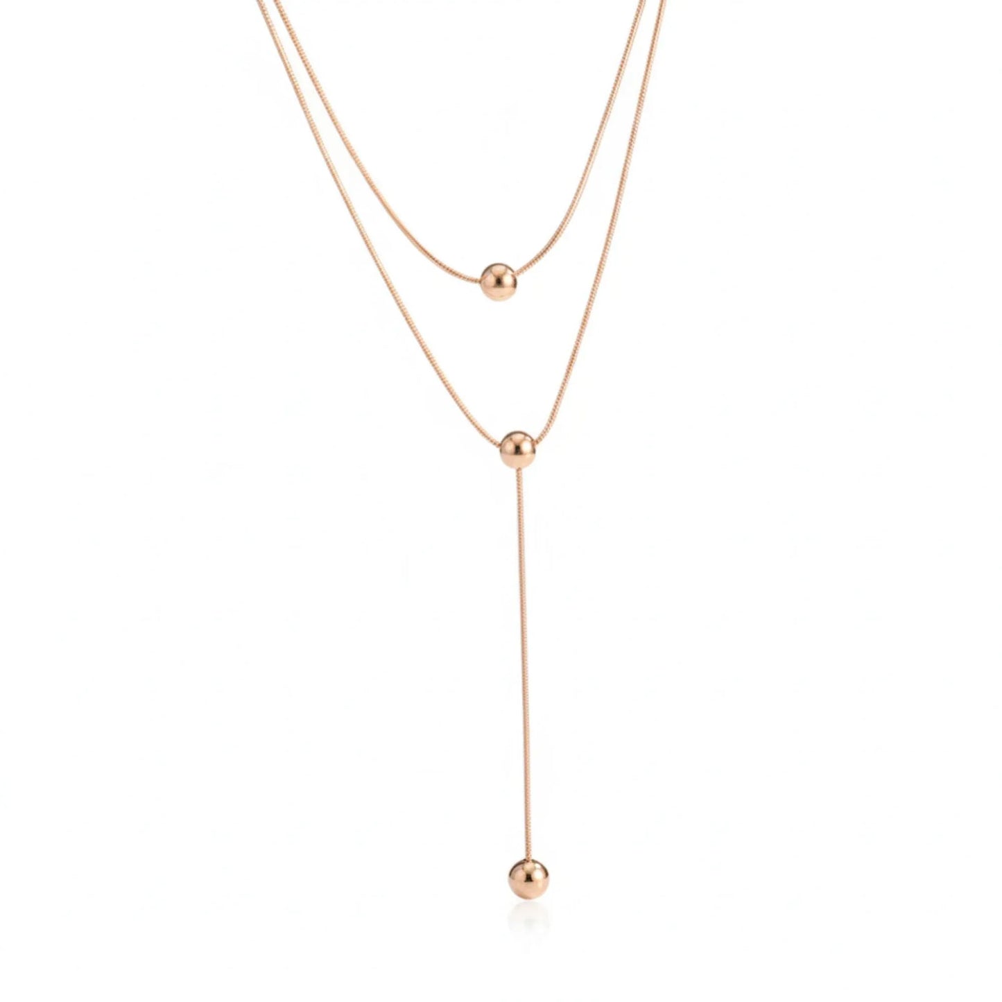 18K Gold Plated Rose Gold Layered Bead Necklace - RACHIVA