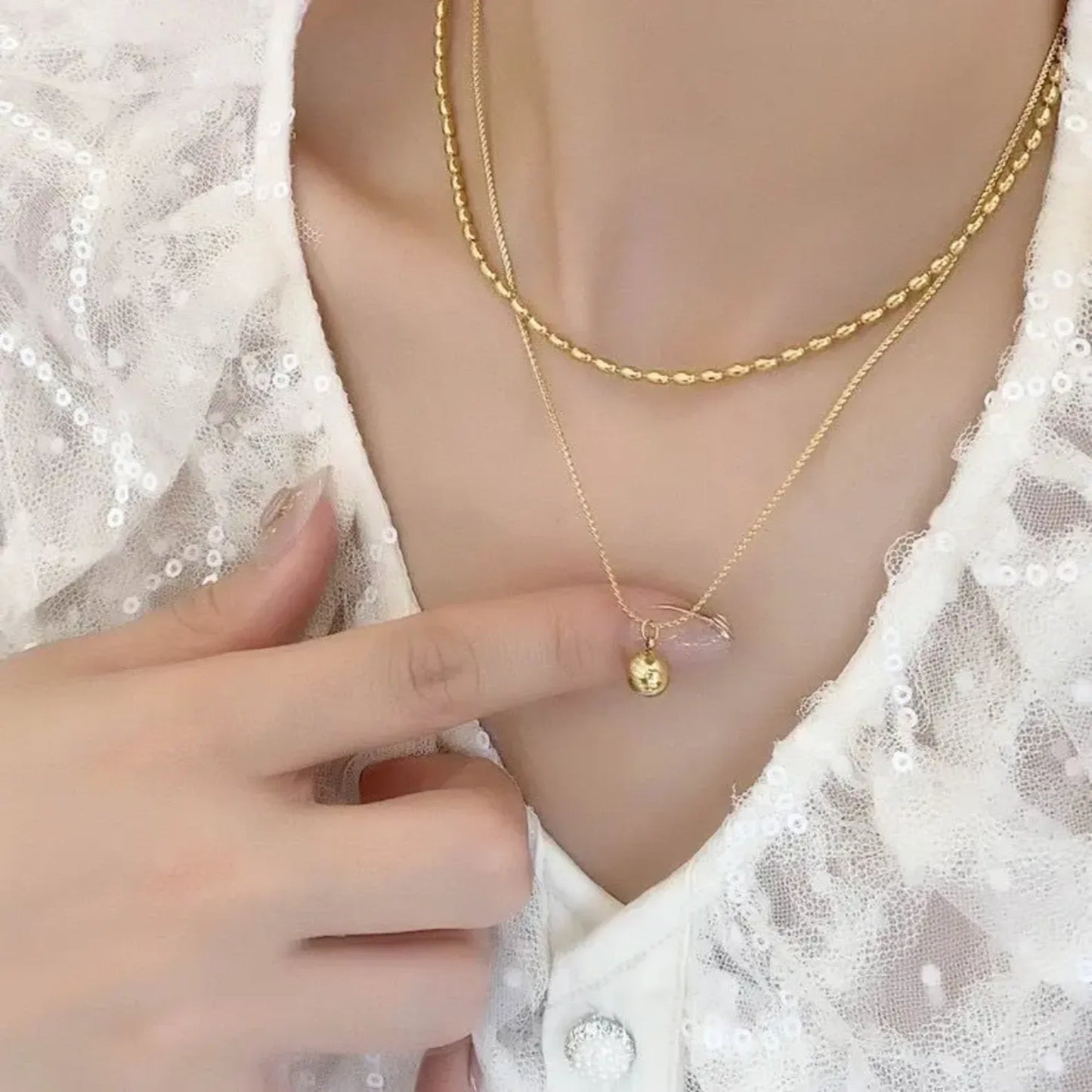 18K Gold Plated Layered Bead Drop Necklace - RACHIVA