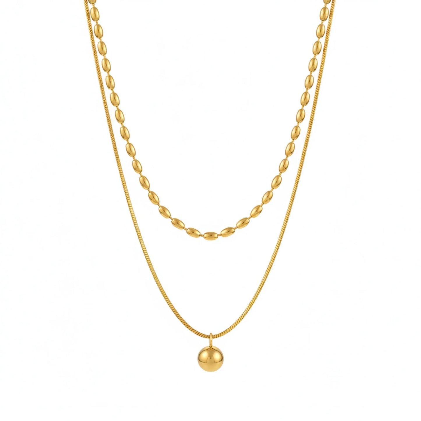 18K Gold Plated Layered Bead Drop Necklace - RACHIVA