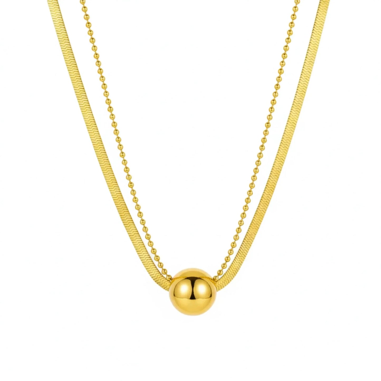 18K Gold Plated Dual Chain Ball Pendant Necklace - RACHIVA