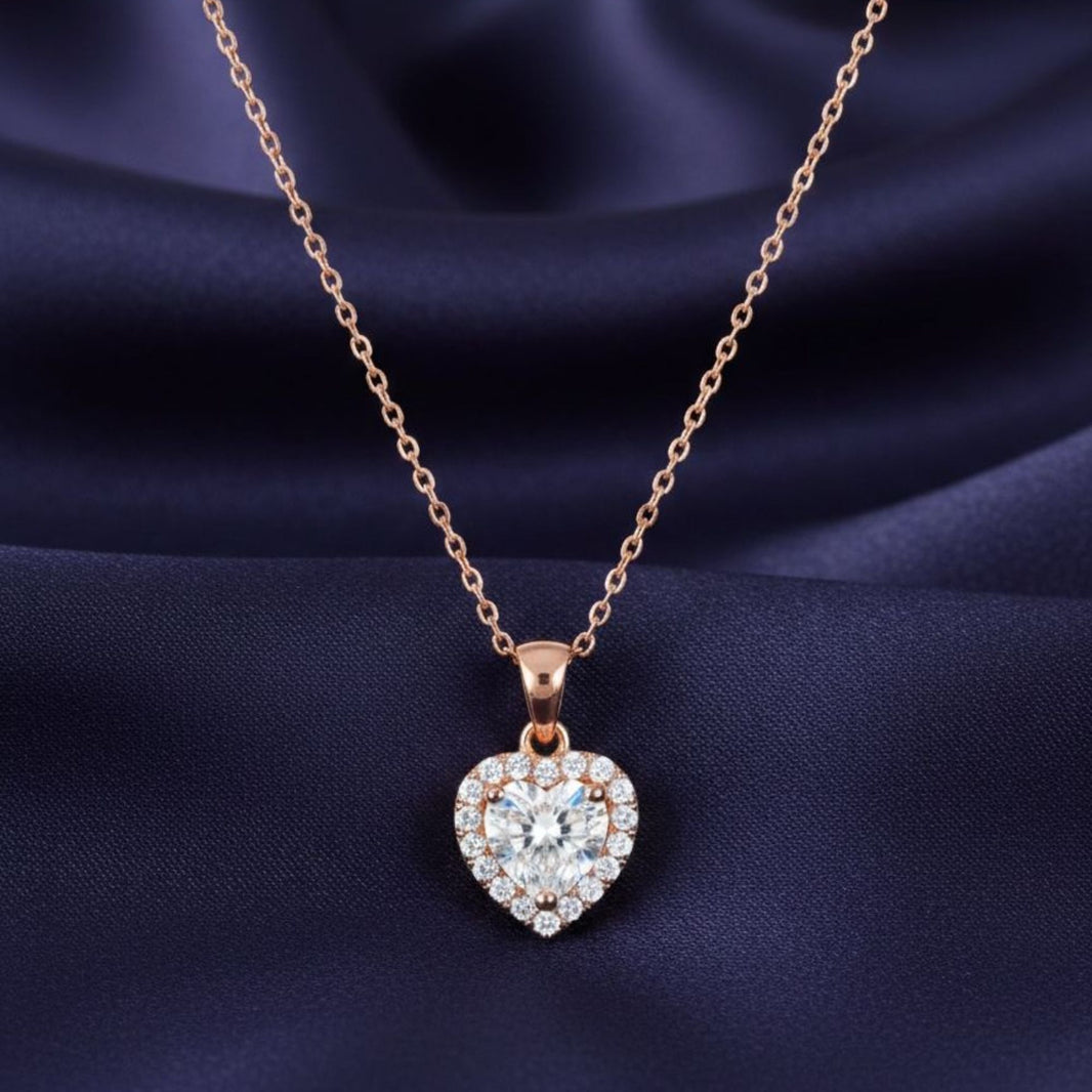18K Rose Gold Plated Heart Halo Zircon Pendant Necklace