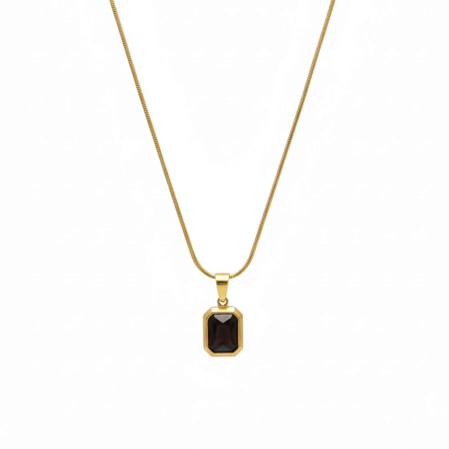 18K Gold Plated Black Stone Rectangle Pendant Necklace - RACHIVA