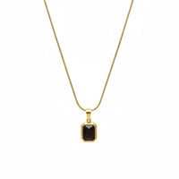 18K Gold Plated Black Stone Rectangle Pendant Necklace - RACHIVA