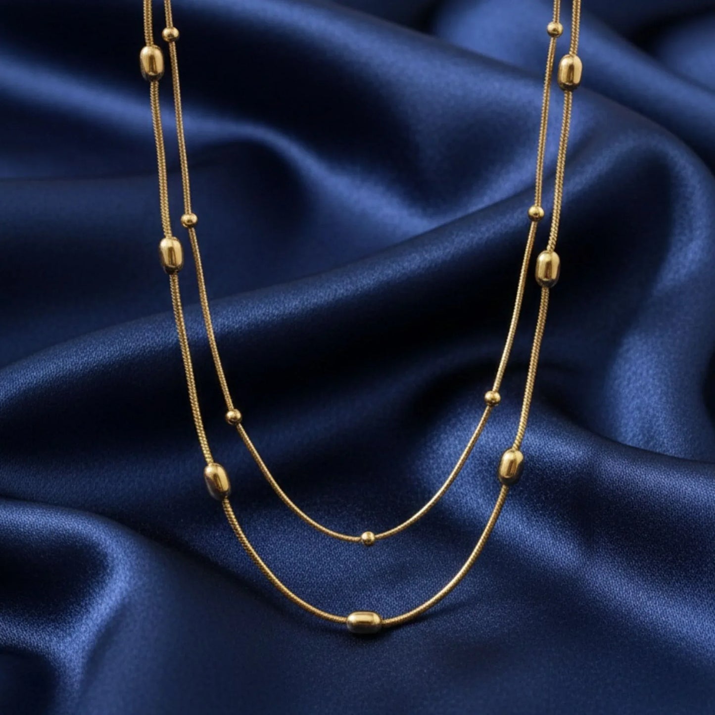 18K Gold Plated Layered Bead Chain Necklace - RACHIVA