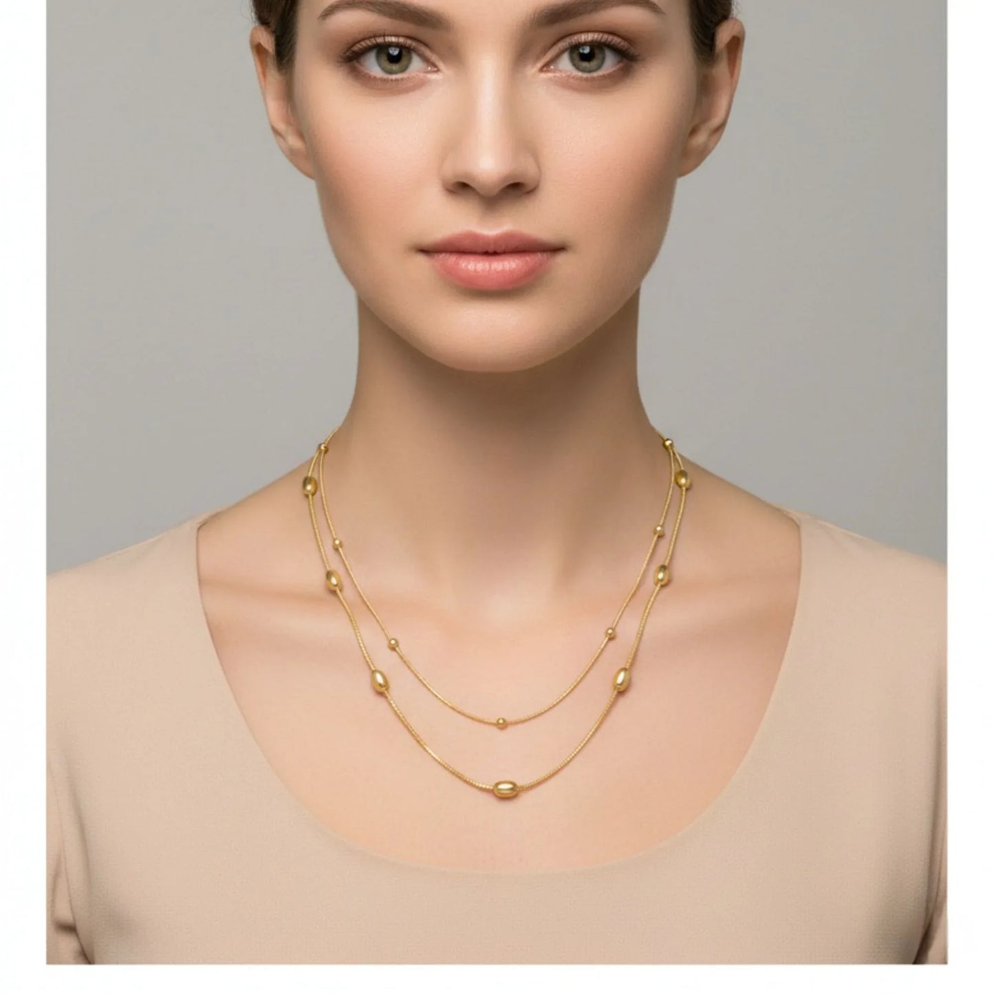 18K Gold Plated Layered Bead Chain Necklace - RACHIVA