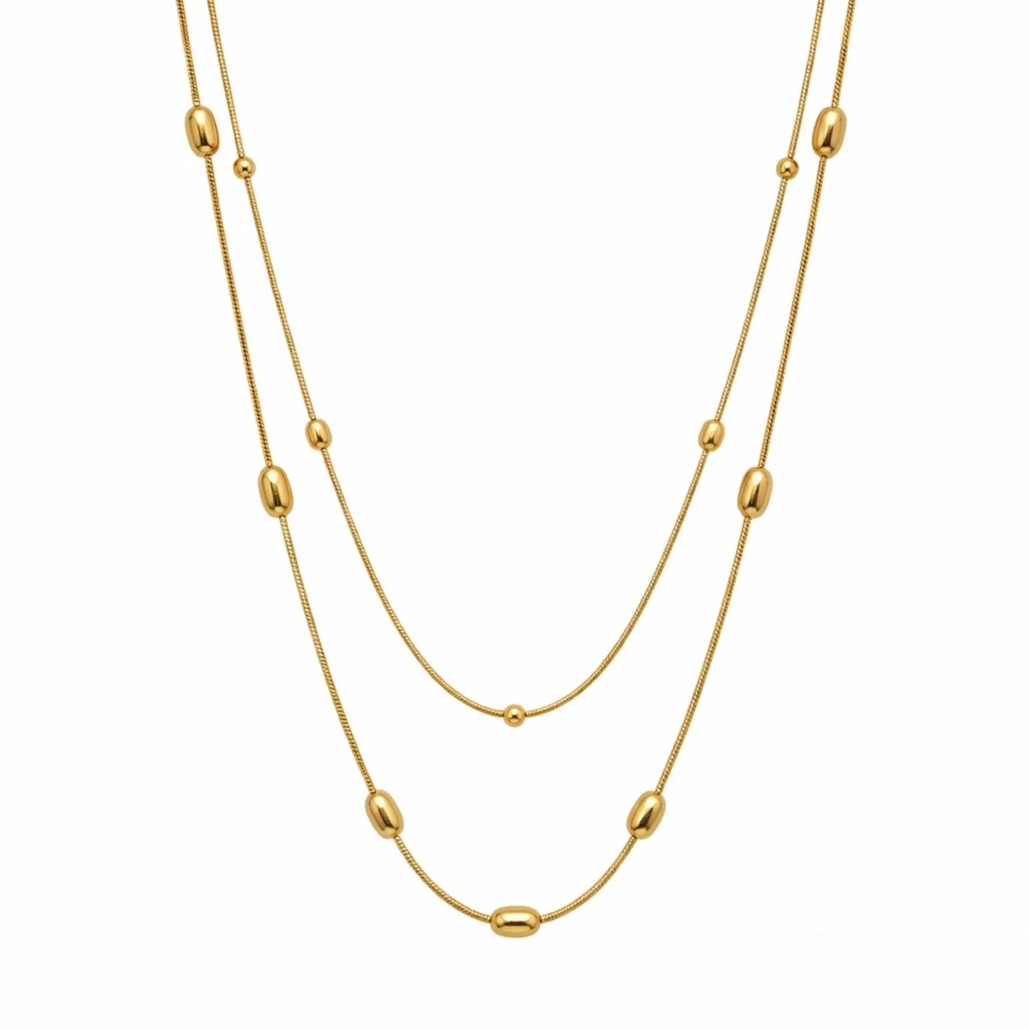 18K Gold Plated Layered Bead Chain Necklace - RACHIVA