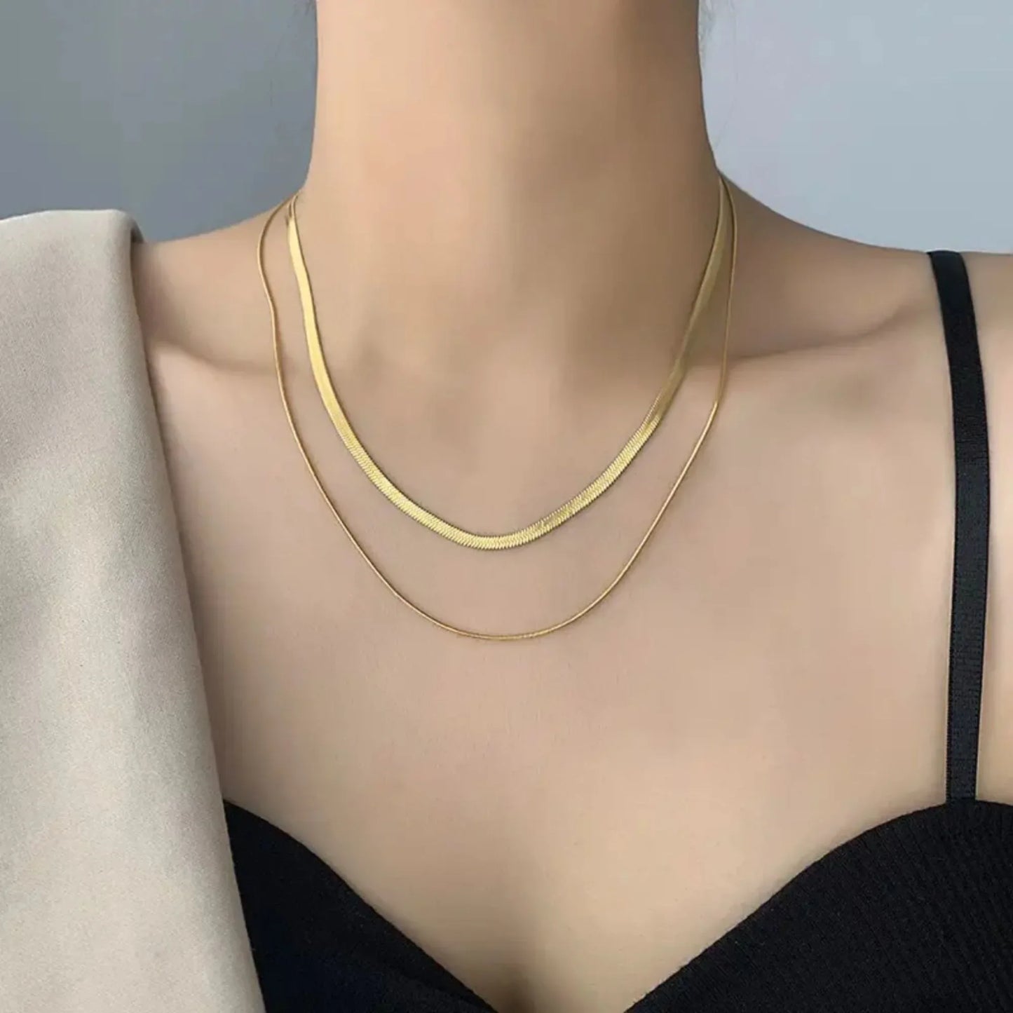 18K Gold Plated Dual Chain Layered Necklace - RACHIVA