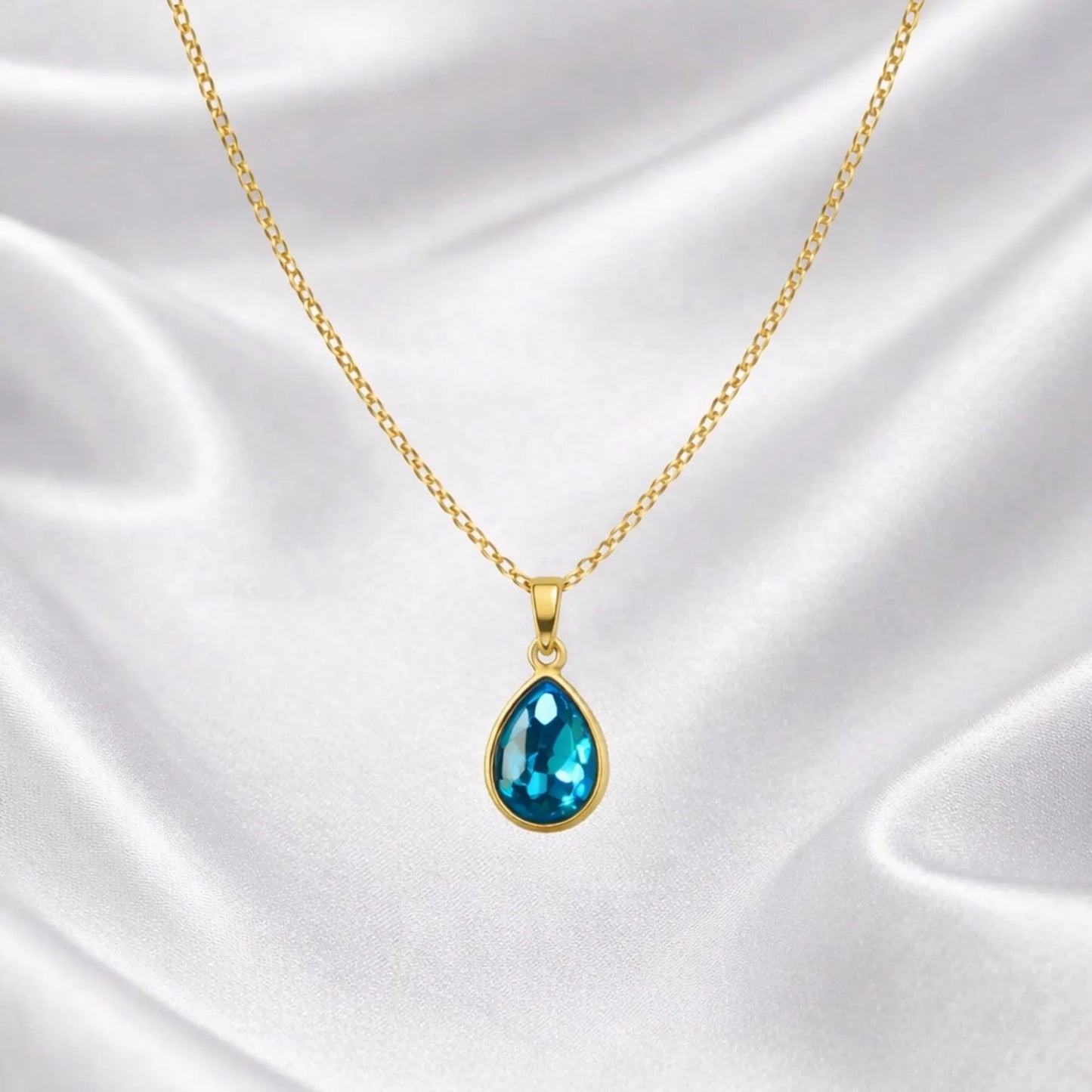 18K Gold Plated Blue Zircon Teardrop Pendant Necklace - RACHIVA