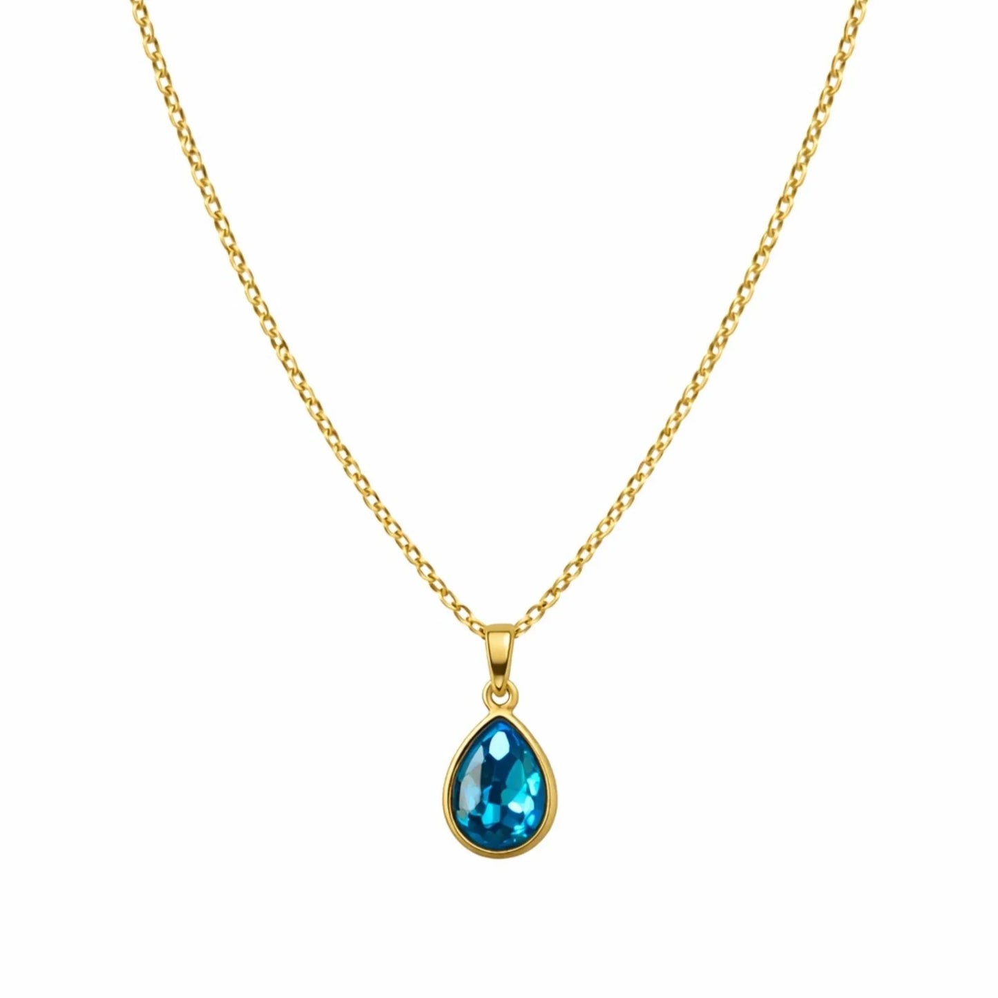 18K Gold Plated Blue Zircon Teardrop Pendant Necklace - RACHIVA