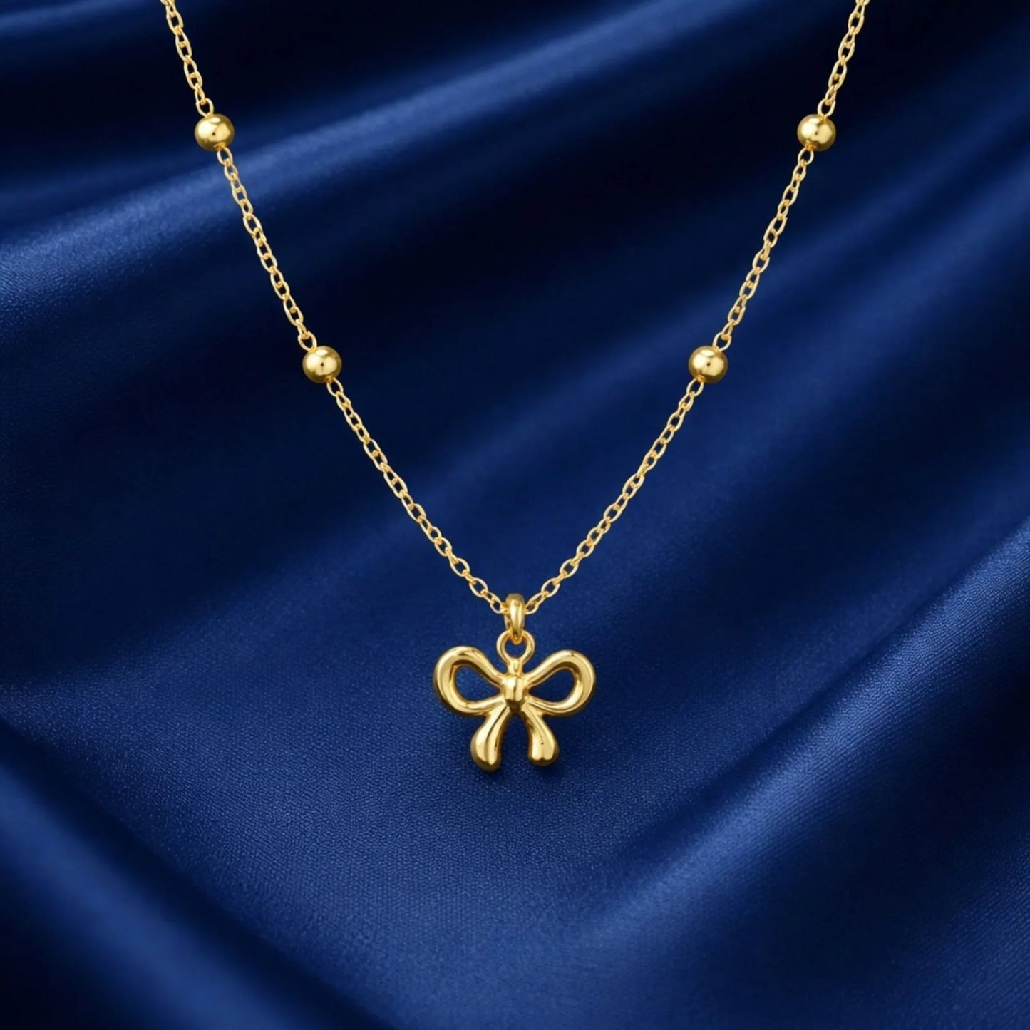 18K Gold Plated Bow Charm Beaded Necklace - RACHIVA