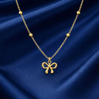 18K Gold Plated Bow Charm Beaded Necklace - RACHIVA