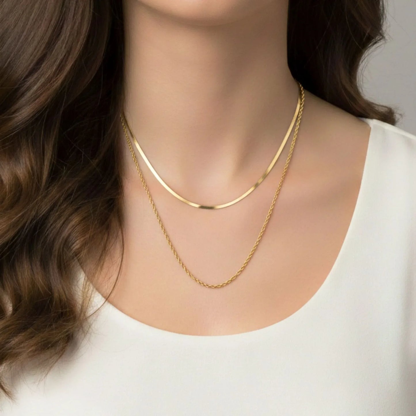 18K Gold Plated Classic Dual Chain Layered Necklace - RACHIVA