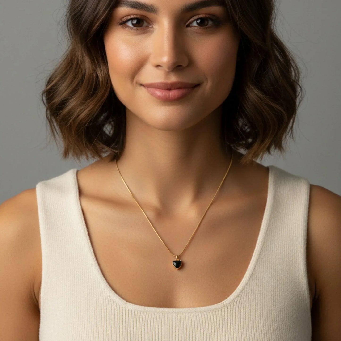 18K Gold Plated Black Heart Pendant Necklace - RACHIVA