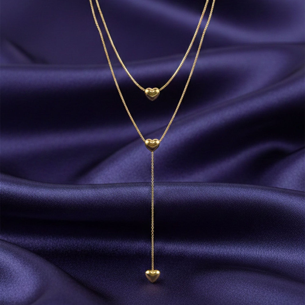 18K Gold Plated Triple Heart Layered Necklace