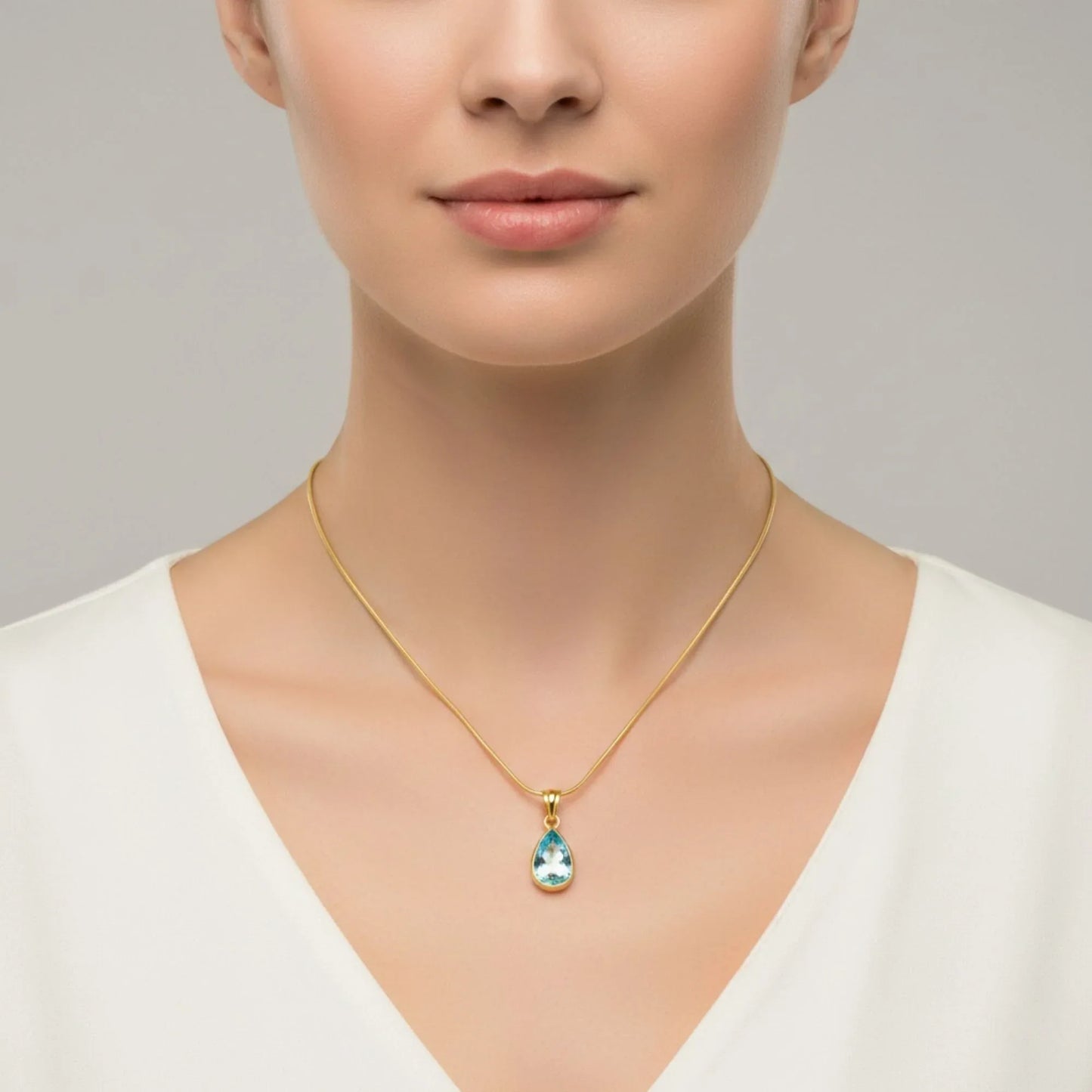18K Gold Plated Blue Teardrop Pendant Necklace - RACHIVA