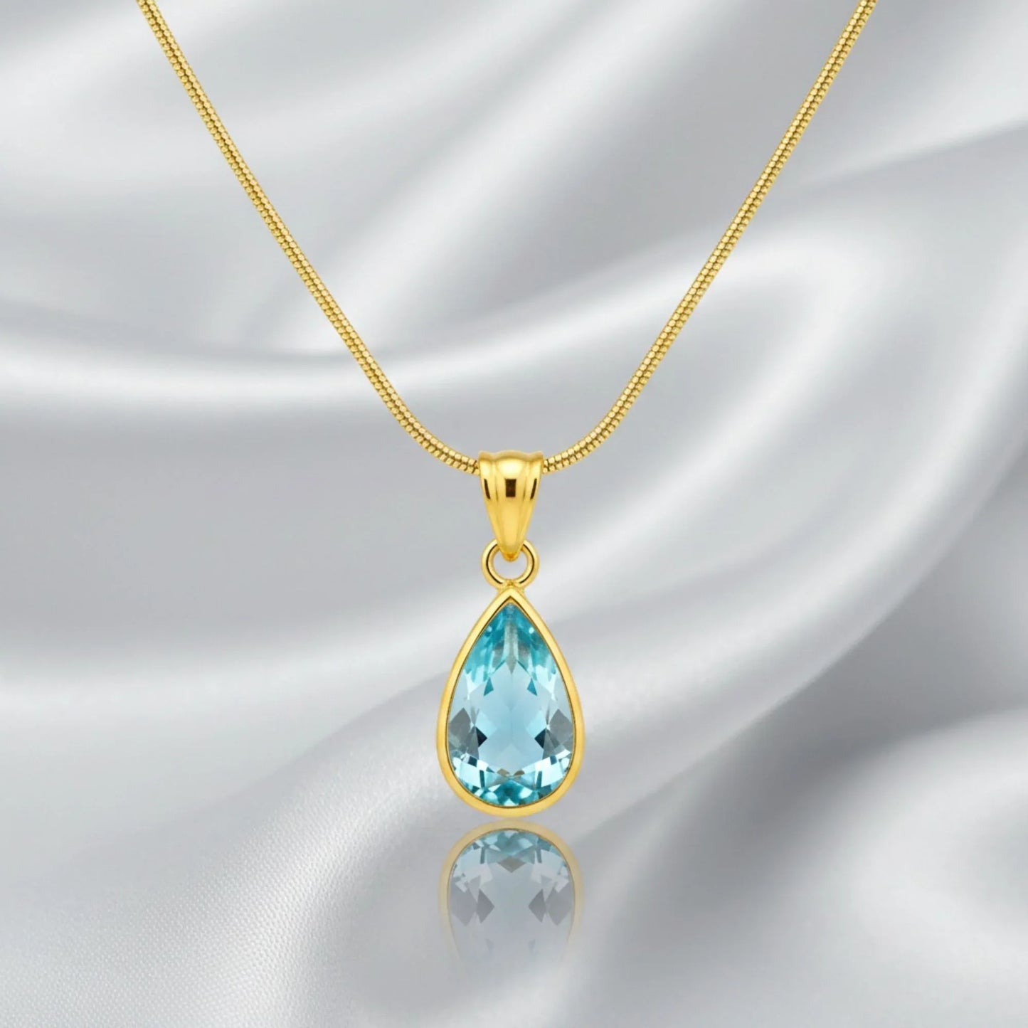 18K Gold Plated Blue Teardrop Pendant Necklace - RACHIVA