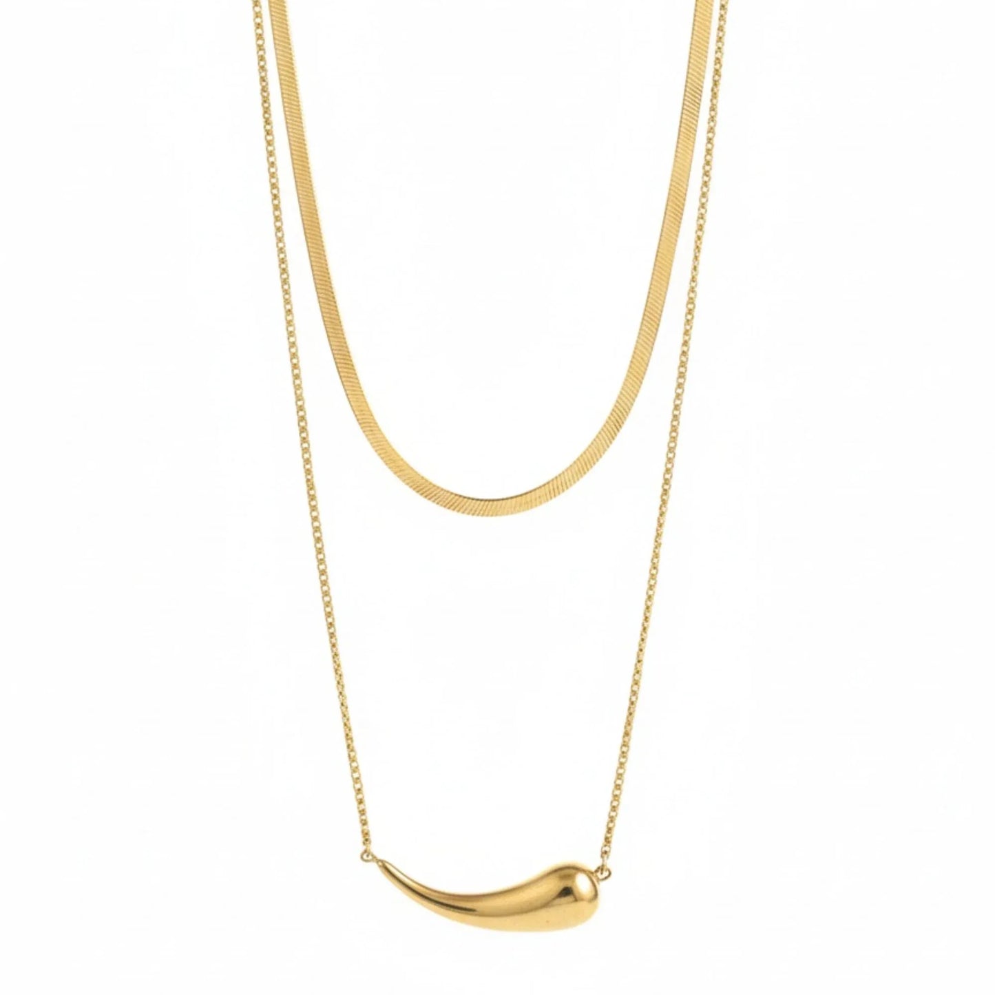 18K Gold Plated Double Layer Curved Bar Necklace - RACHIVA