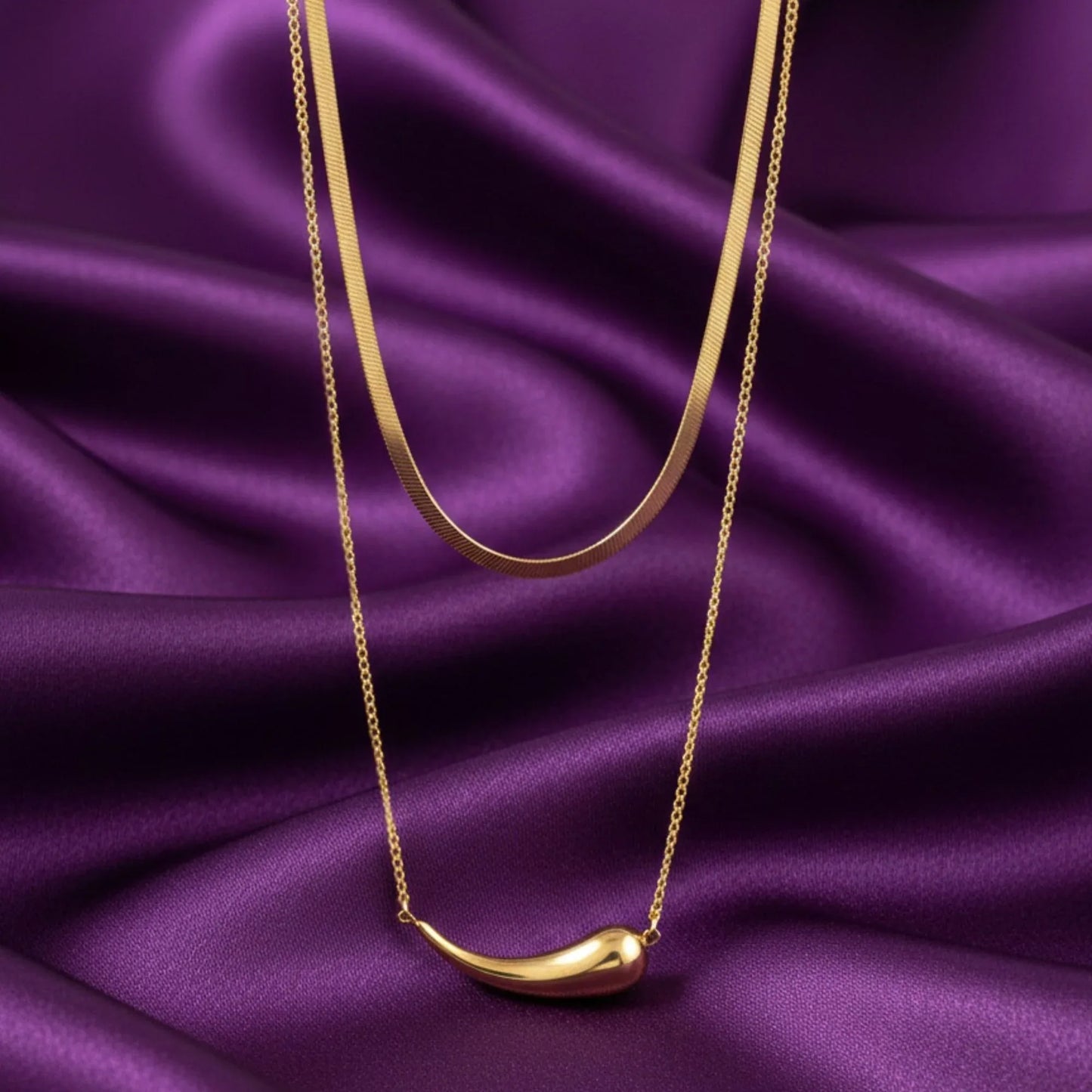 18K Gold Plated Double Layer Curved Bar Necklace - RACHIVA