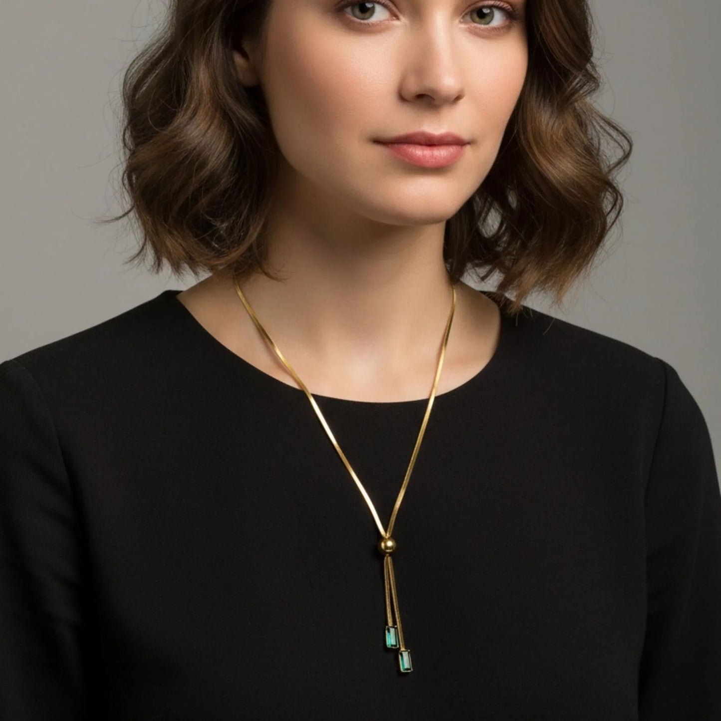 18K Gold Plated Adjustable Lariat Necklace with Green Zircon Drops - RACHIVA