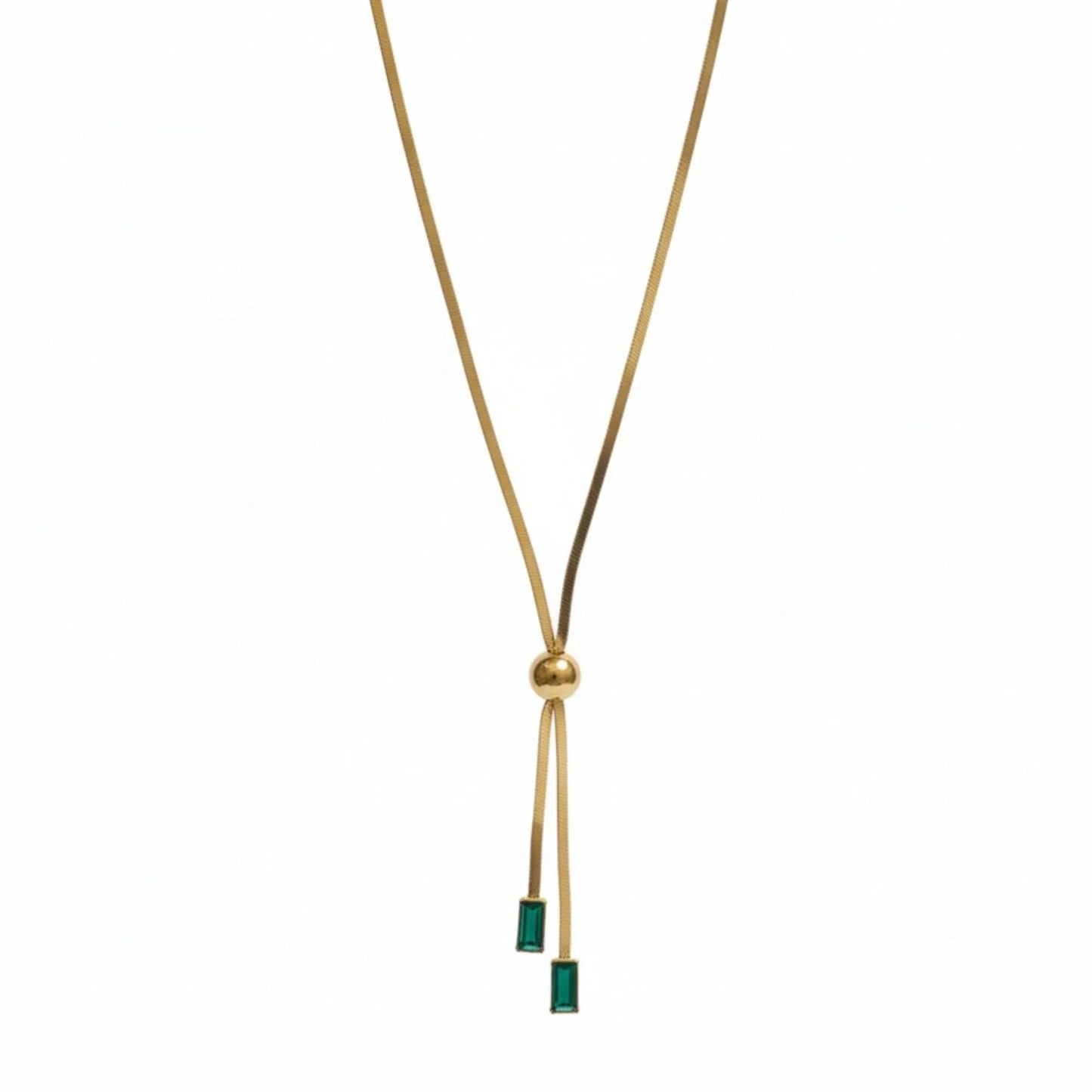 18K Gold Plated Adjustable Lariat Necklace with Green Zircon Drops - RACHIVA