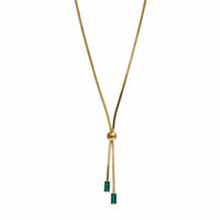 18K Gold Plated Adjustable Lariat Necklace with Green Zircon Drops - RACHIVA