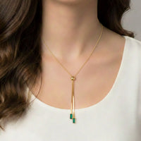 18K Gold Plated Adjustable Lariat Necklace with Green Zircon Drops - RACHIVA