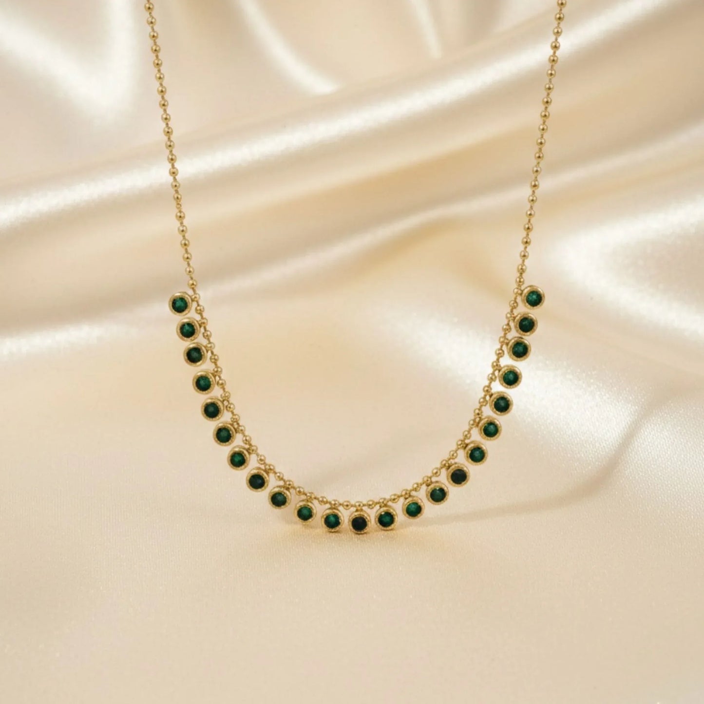 18K Gold Plated Green Zircon Station Necklace - RACHIVA